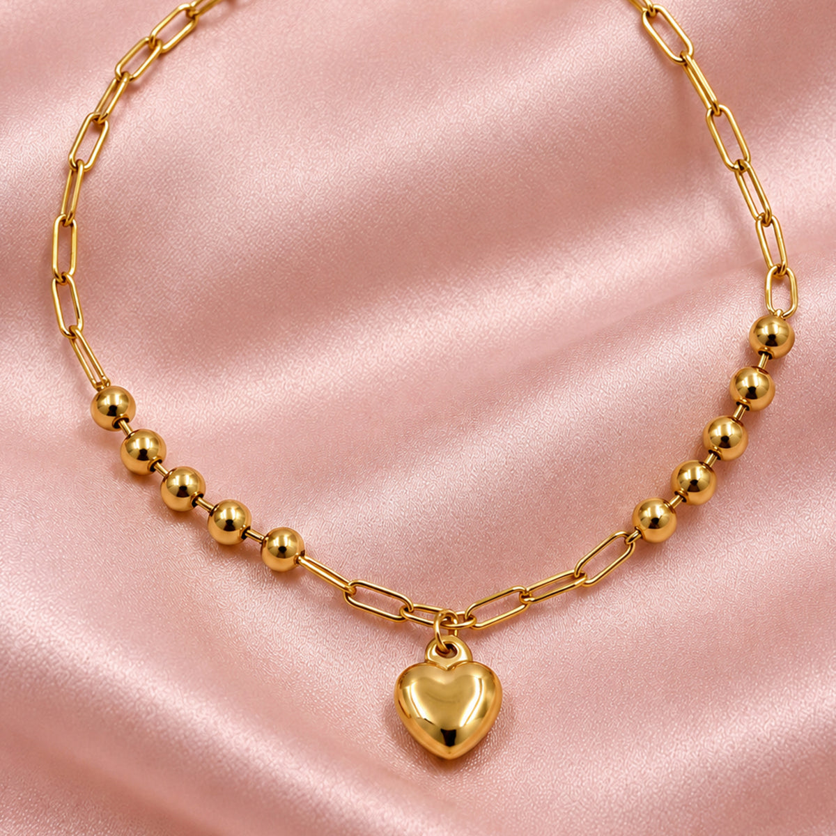 Artklim Heart Charm Beaded Anti-Tarnish Anklet