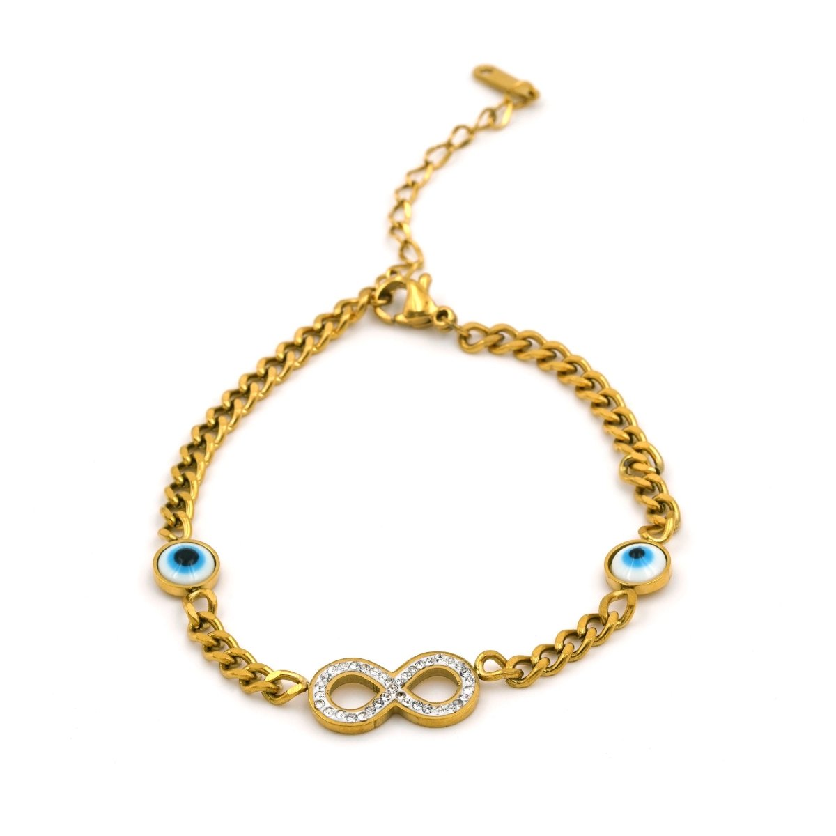 Artklim Gold Plated Infinity And Evil Eye Charms Bracelet