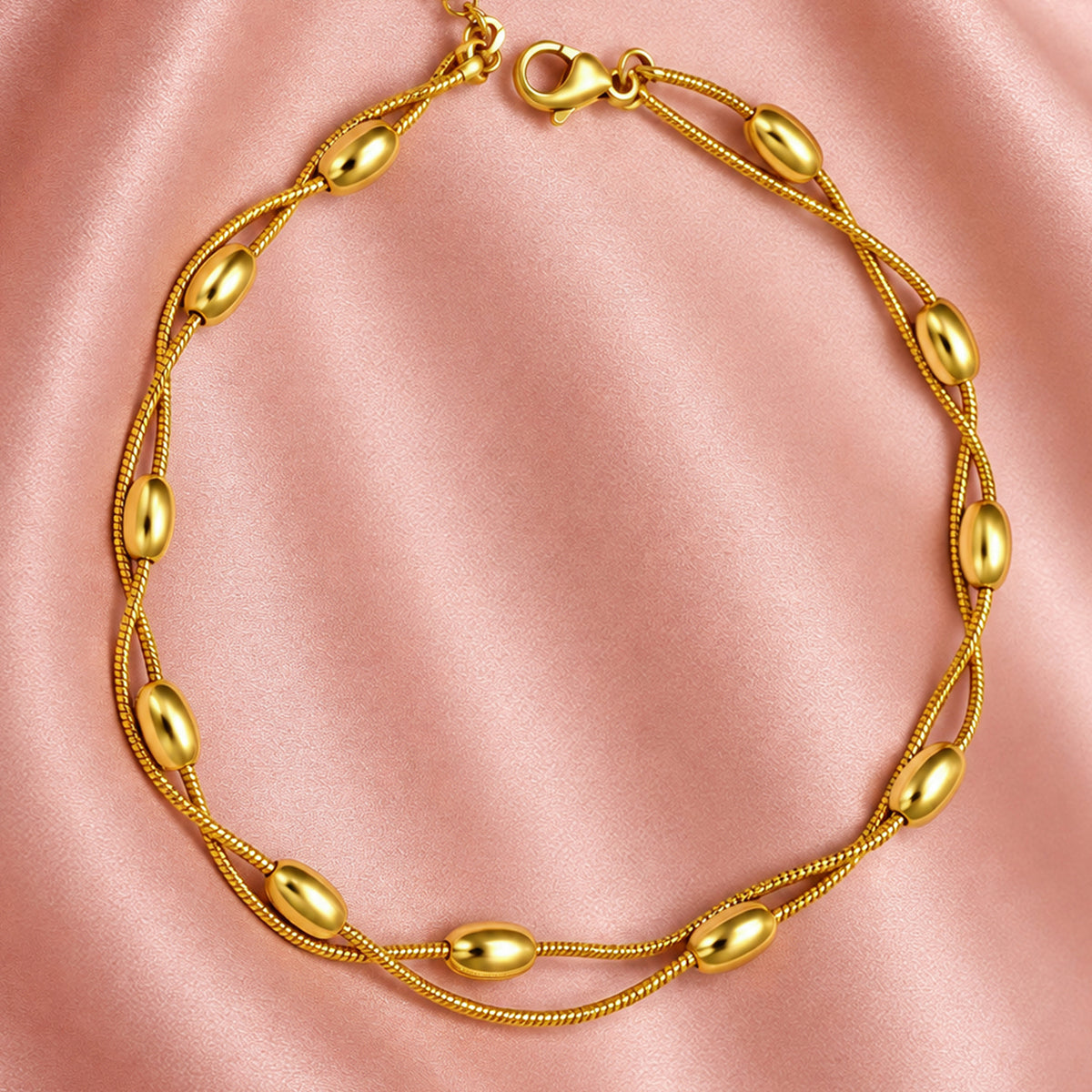 Artklim Double Layer Oval Bead Chain Anti-Tarnish Anklet