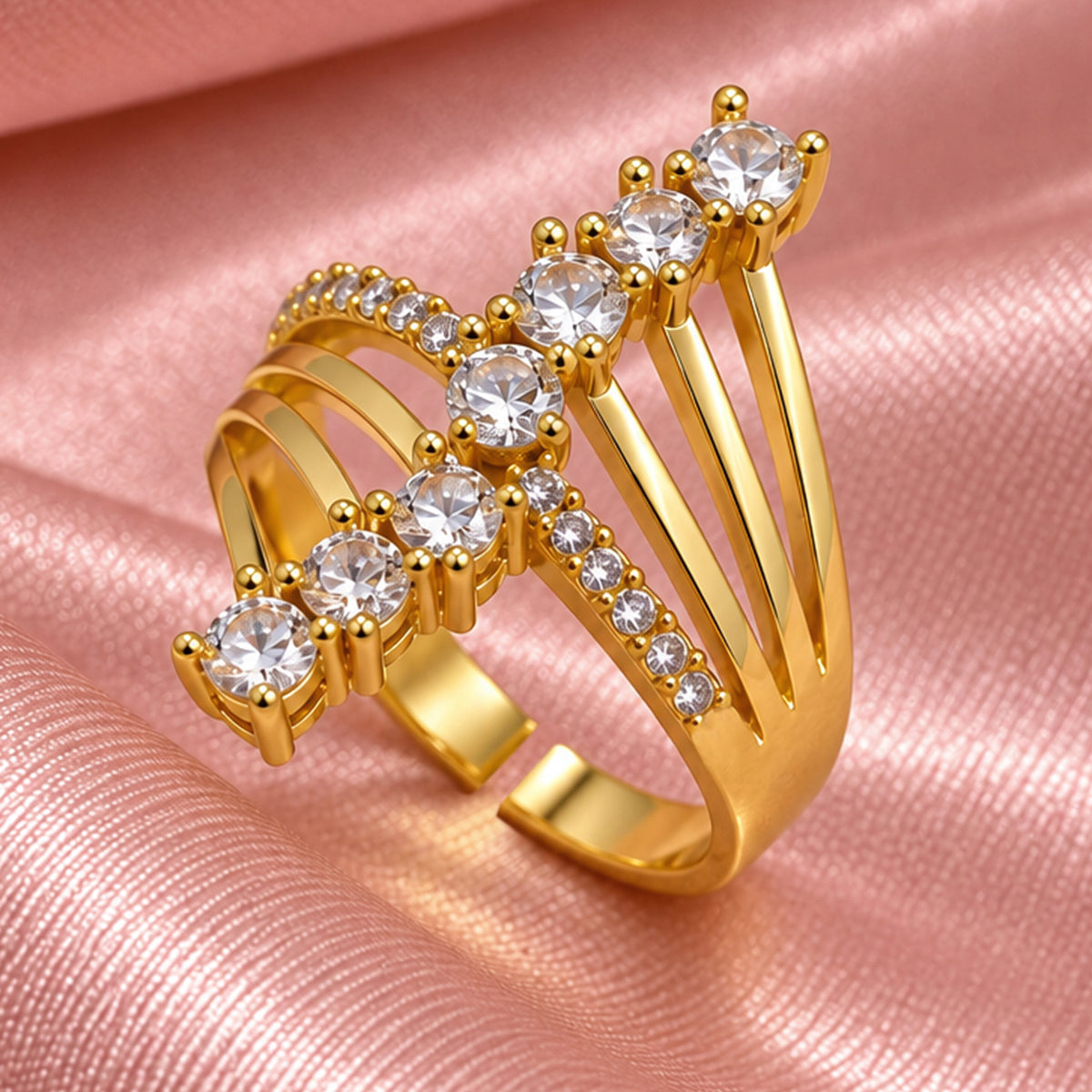 Artklim Elegant Multi-Stone Crystal Gold-Tone Anti-Tarnish Ring