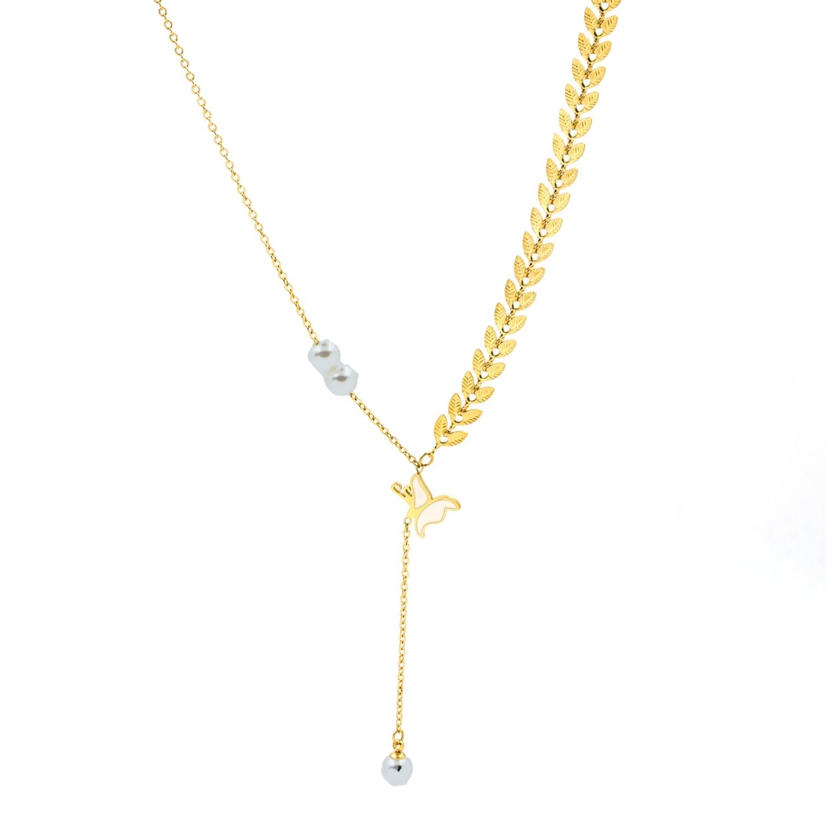 Artklim Gold Plated Pearl And White Butterfly Pendant Necklace