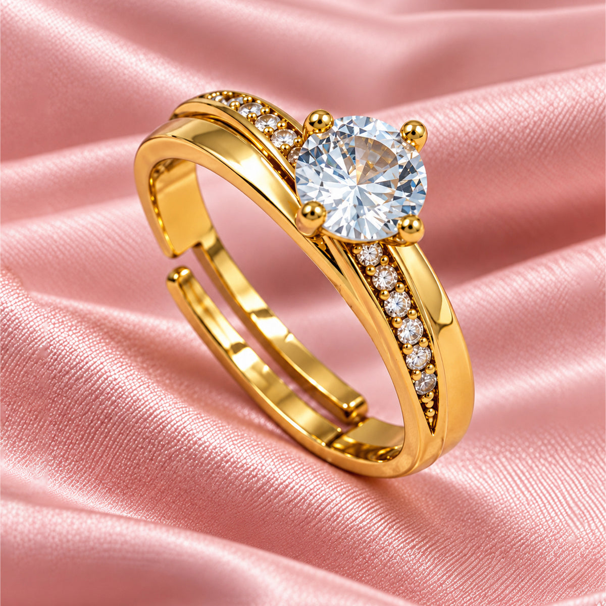 Artklim Classic Solitaire Crystal Gold-Tone Anti-Tarnish Ring