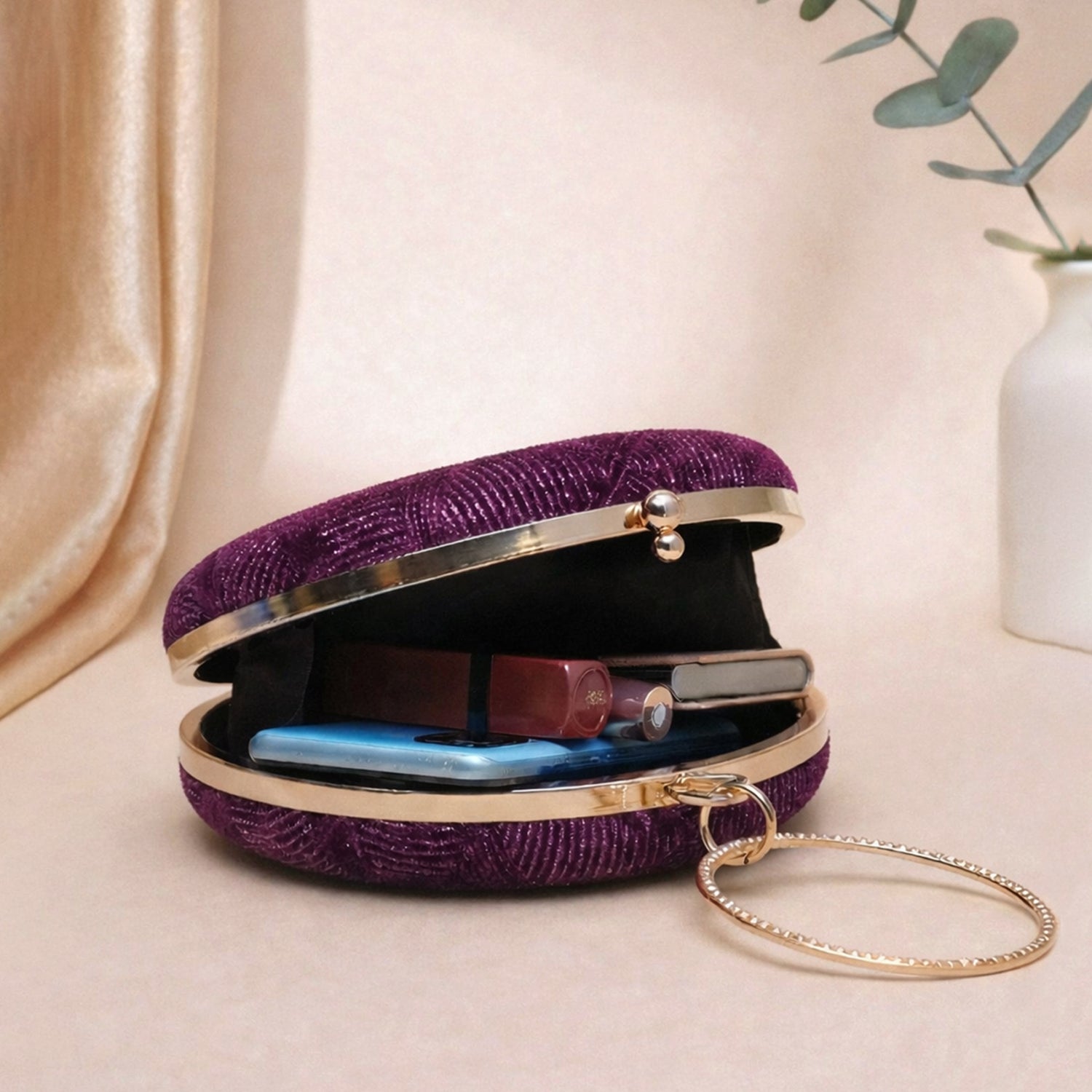 Wine Sequins Round Party Clutch