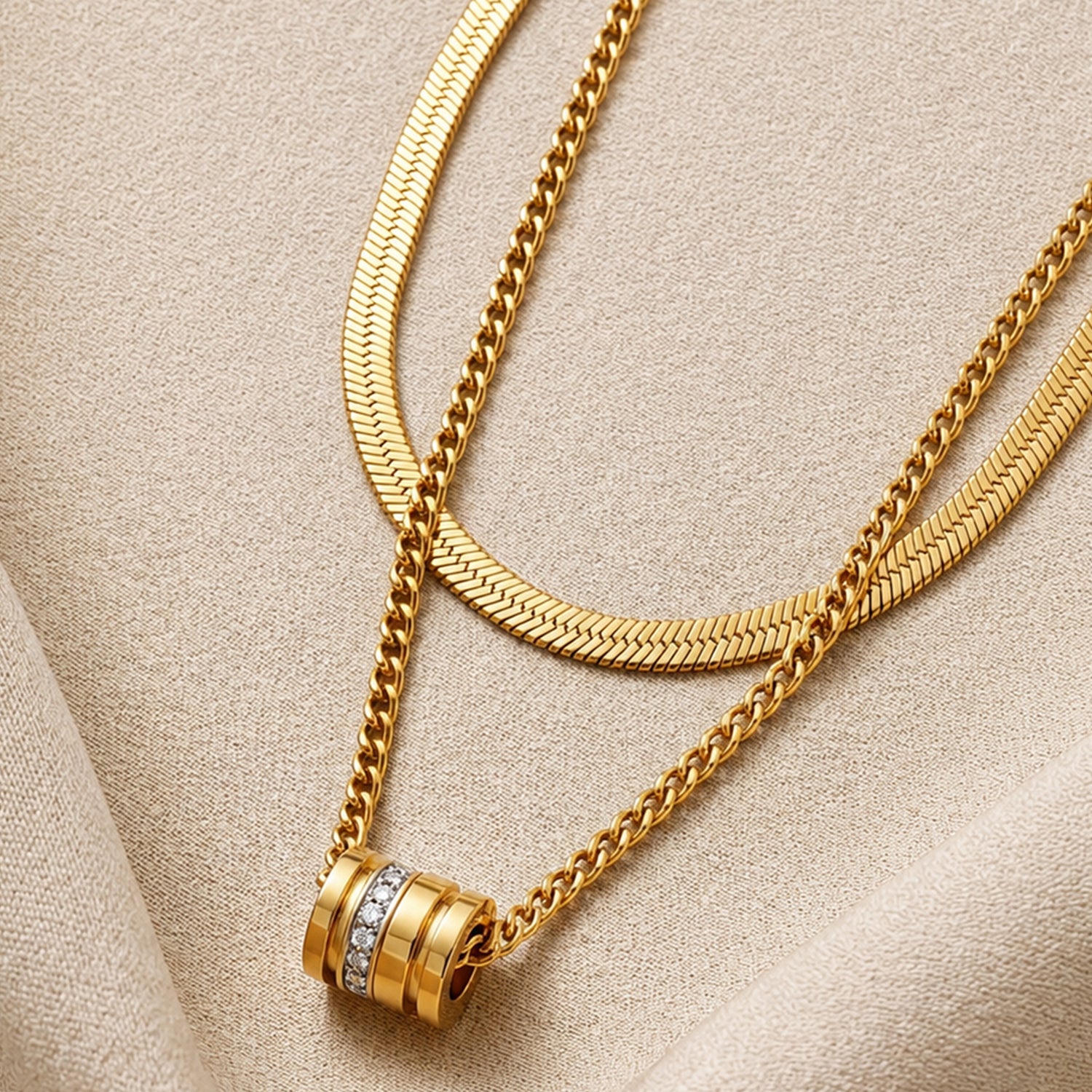 Artklim Crystal Barrel Layered Gold Anti-Tarnish Pendant Necklace