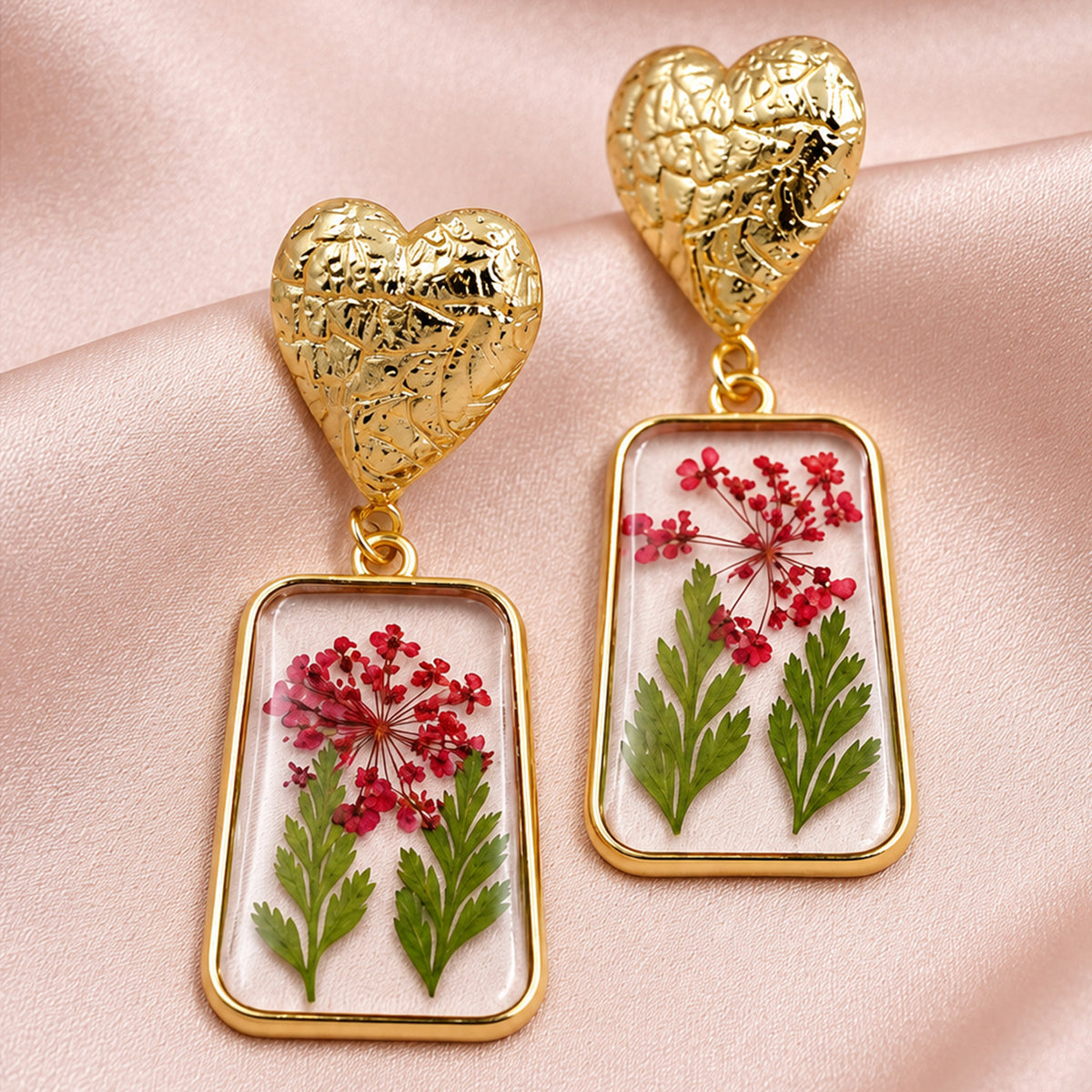 Artklim Elegant Red Floral Gold-Tone Anti-Tarnish Earring