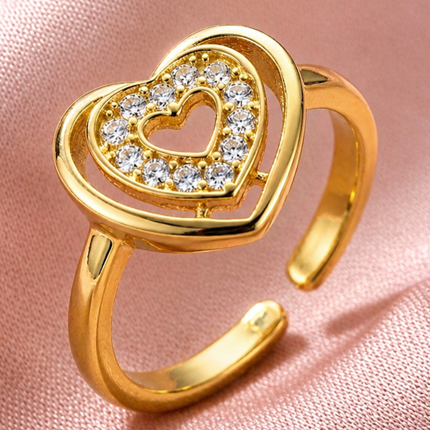 Artklim Open Heart-Shaped Crystal Gold Anti-Tarnish Ring