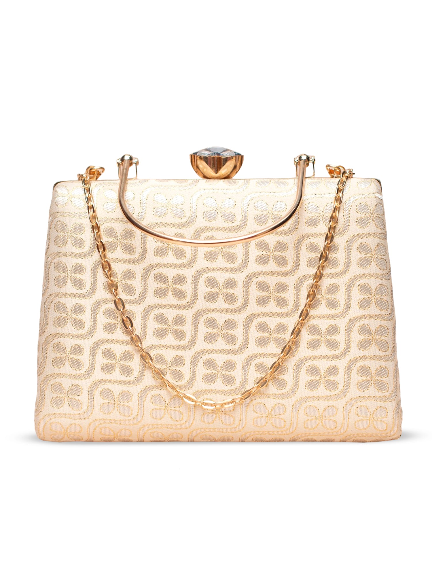 Artklim Elegant Beige-Gold Geometric Floral Evening Bag