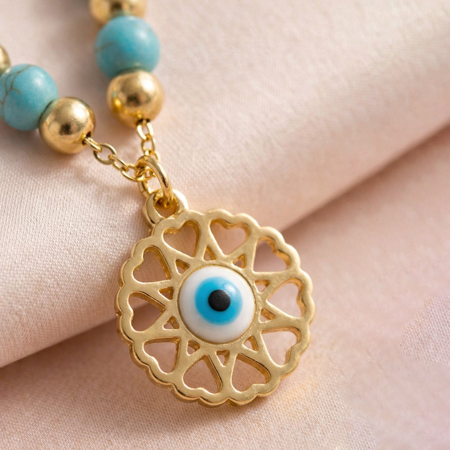 Artklim Gold-Plated Blue Evil Eye Charm Anti-Tarnish Pendant Necklace