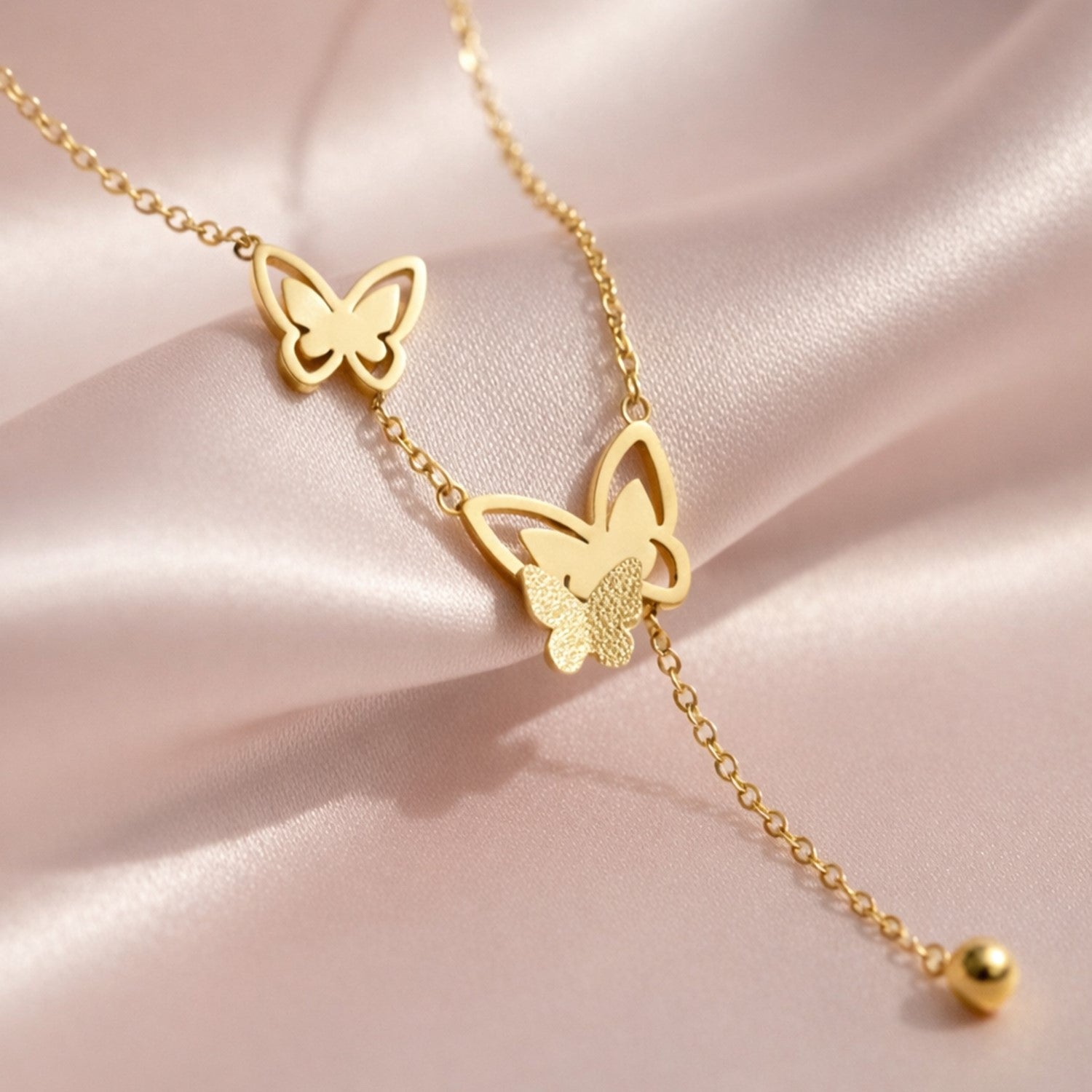 Artklim Gold-Plated Elegant Butterfly Drop Anti-Tarnish Pendant Necklace