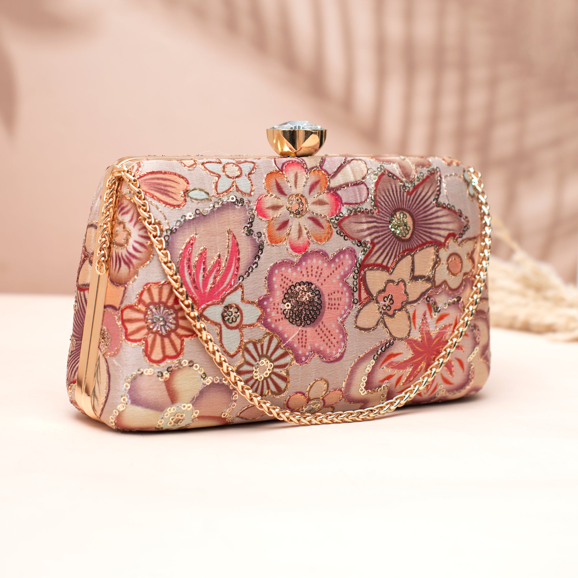 Artklim Mocha Brown Floral Clutch