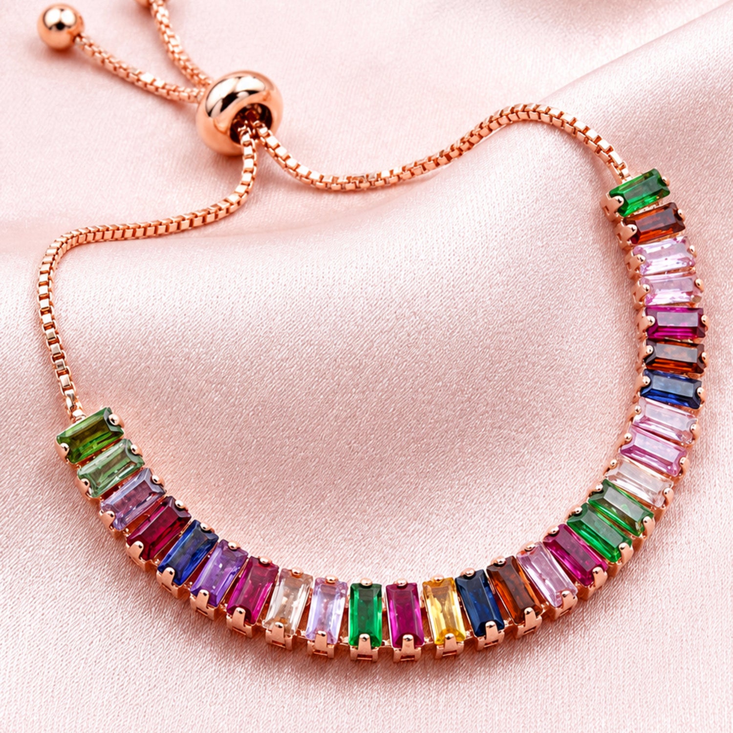 Artklim Rose Gold Plated Rainbow Crystal Anti-Tarnish Bracelet