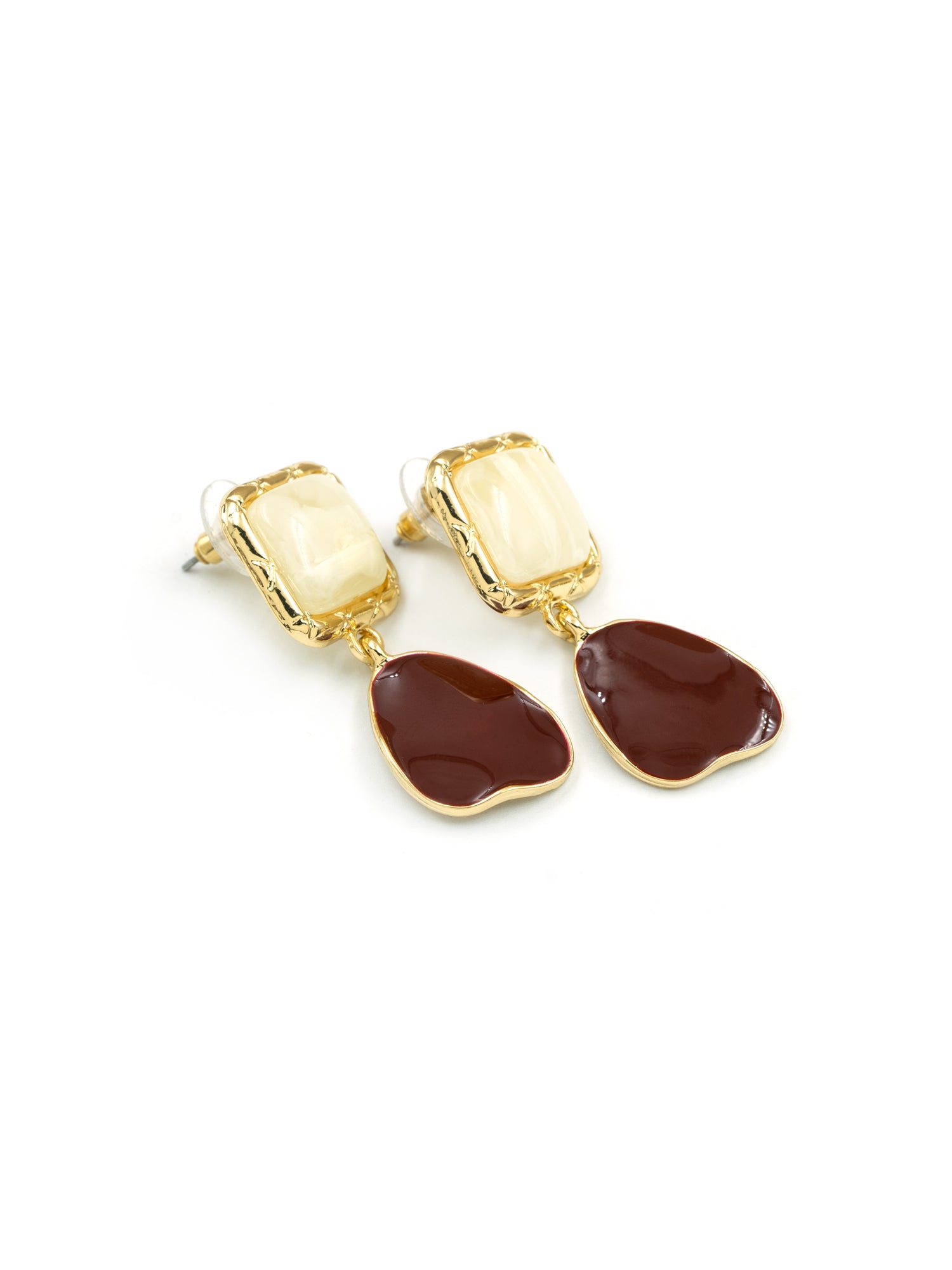 Artklim Brown Stone Dual Drop Anti Tarnish Earrings
