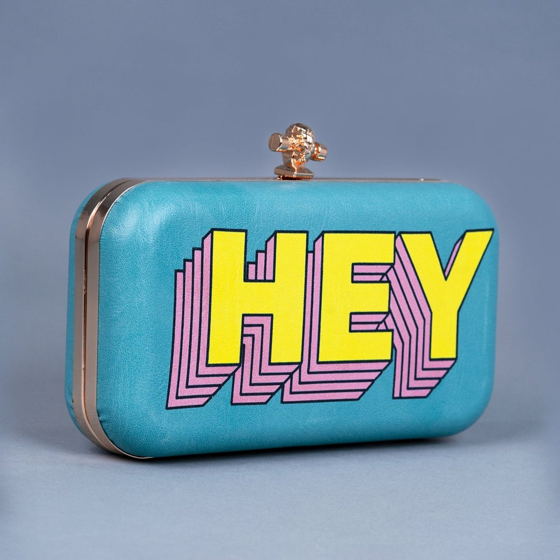 Artklim Blue Based Hey Printed Leatherette Clutch
