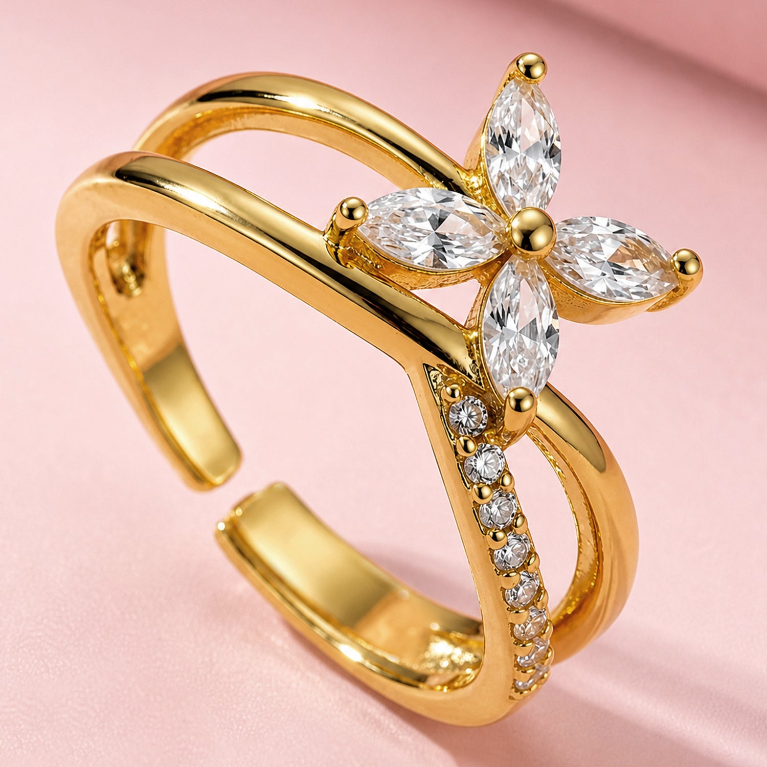 Artklim Graceful Butterfly Cross Gold  Anti-Tarnish Ring
