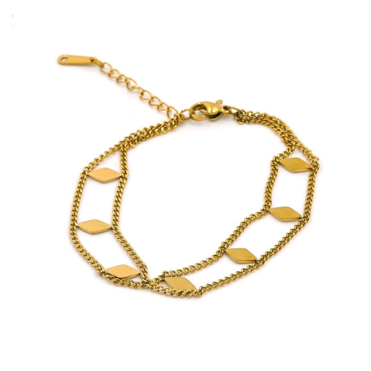 Artklim Gold Plated Geometric Shape Dual Chain Bracelet