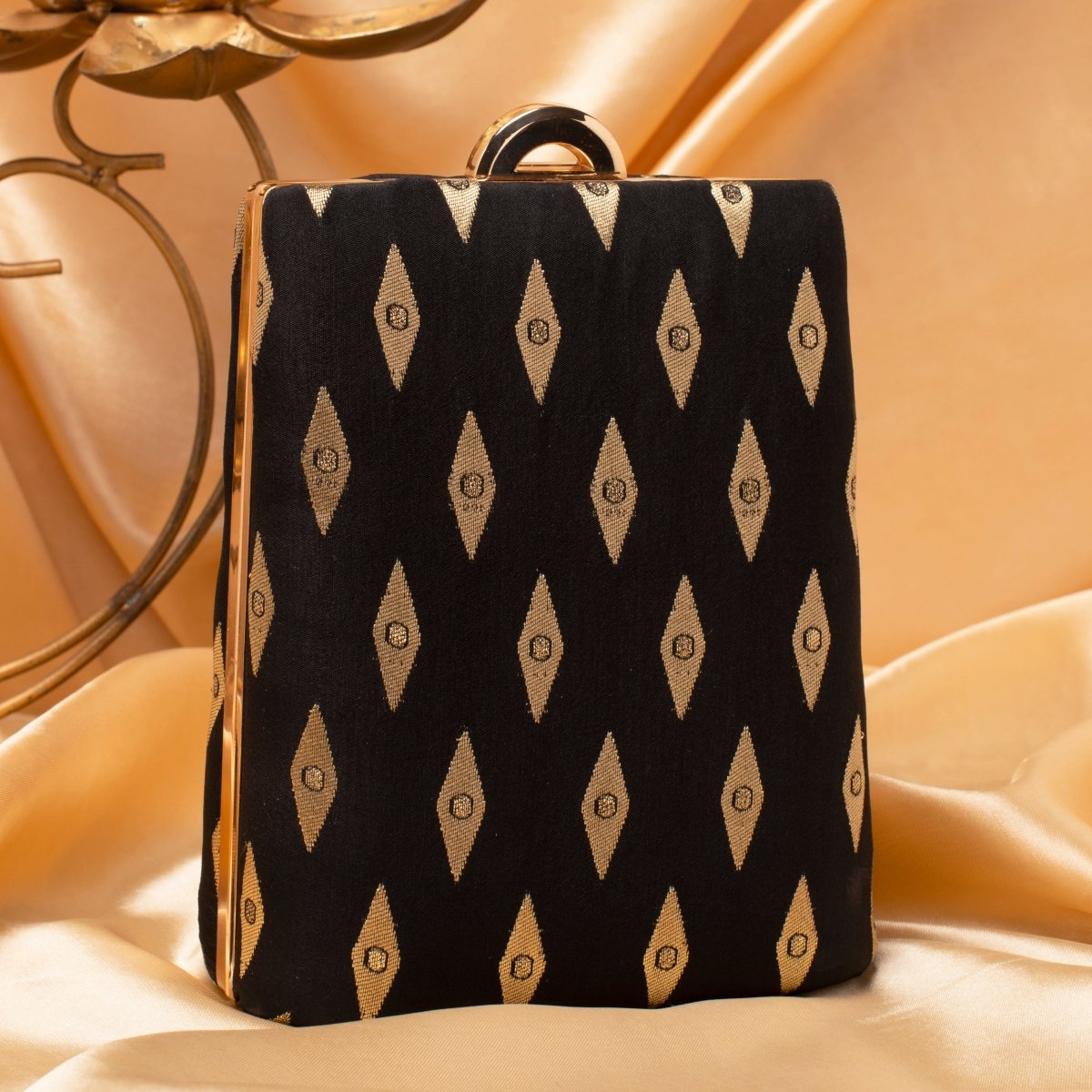 Artklim Black Base Brocade Fabric Ethnic Clutch