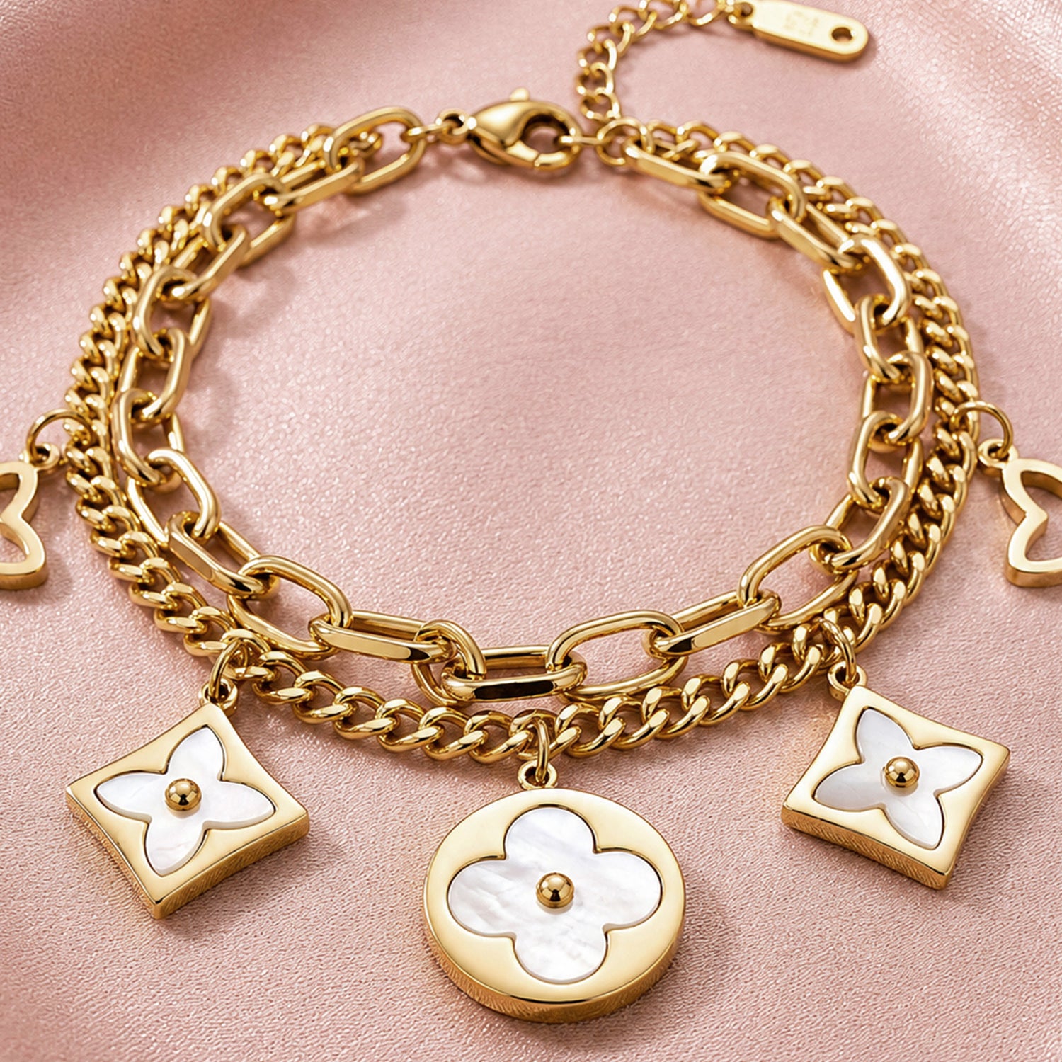 Artklim Golden Butterfly Charm Layered Chain Gold-Tone Anti-Tarnish Bracelet