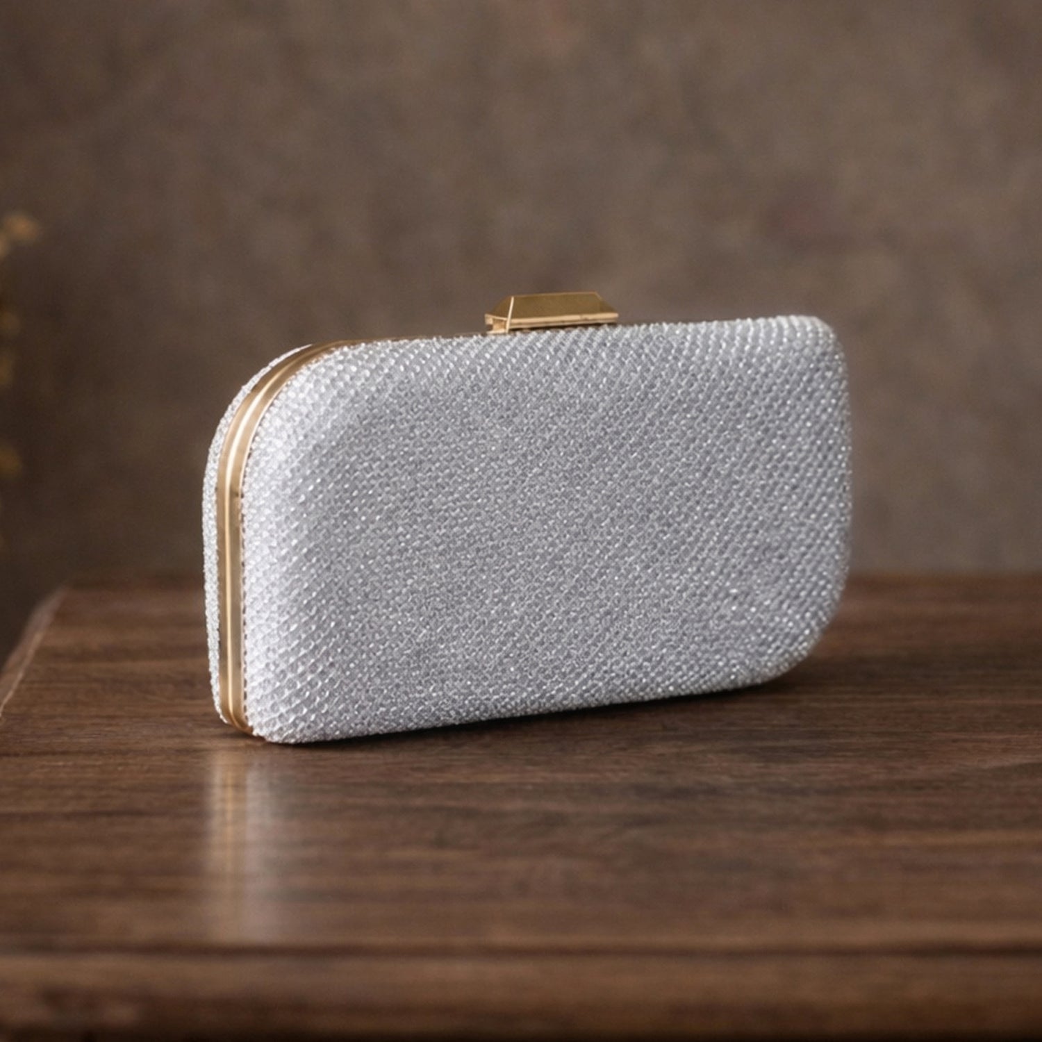 Artklim Silver Glitter Embroidery Clutch