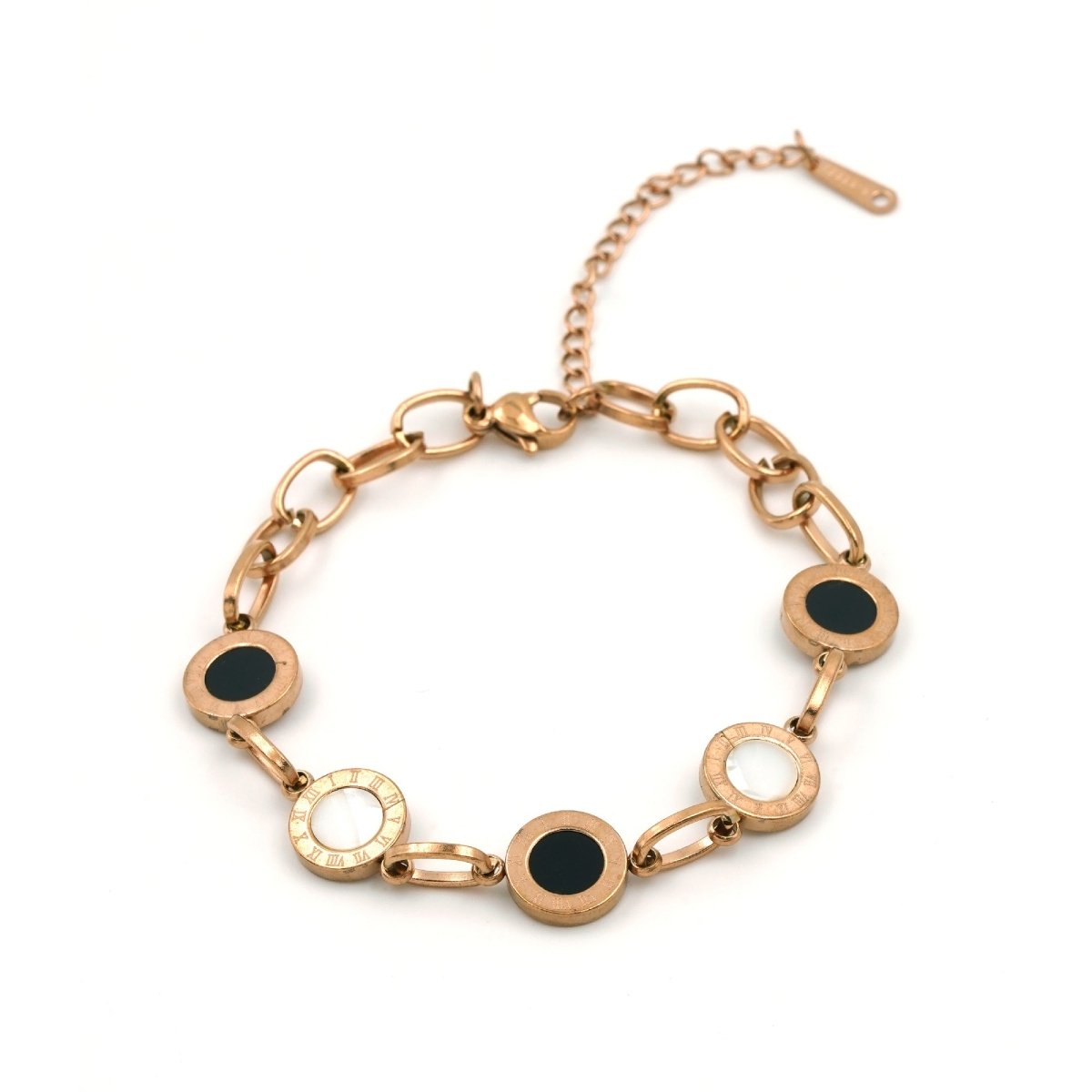 Artklim Rose Gold Plated White And Black MOP Roman Numerals Bracelet