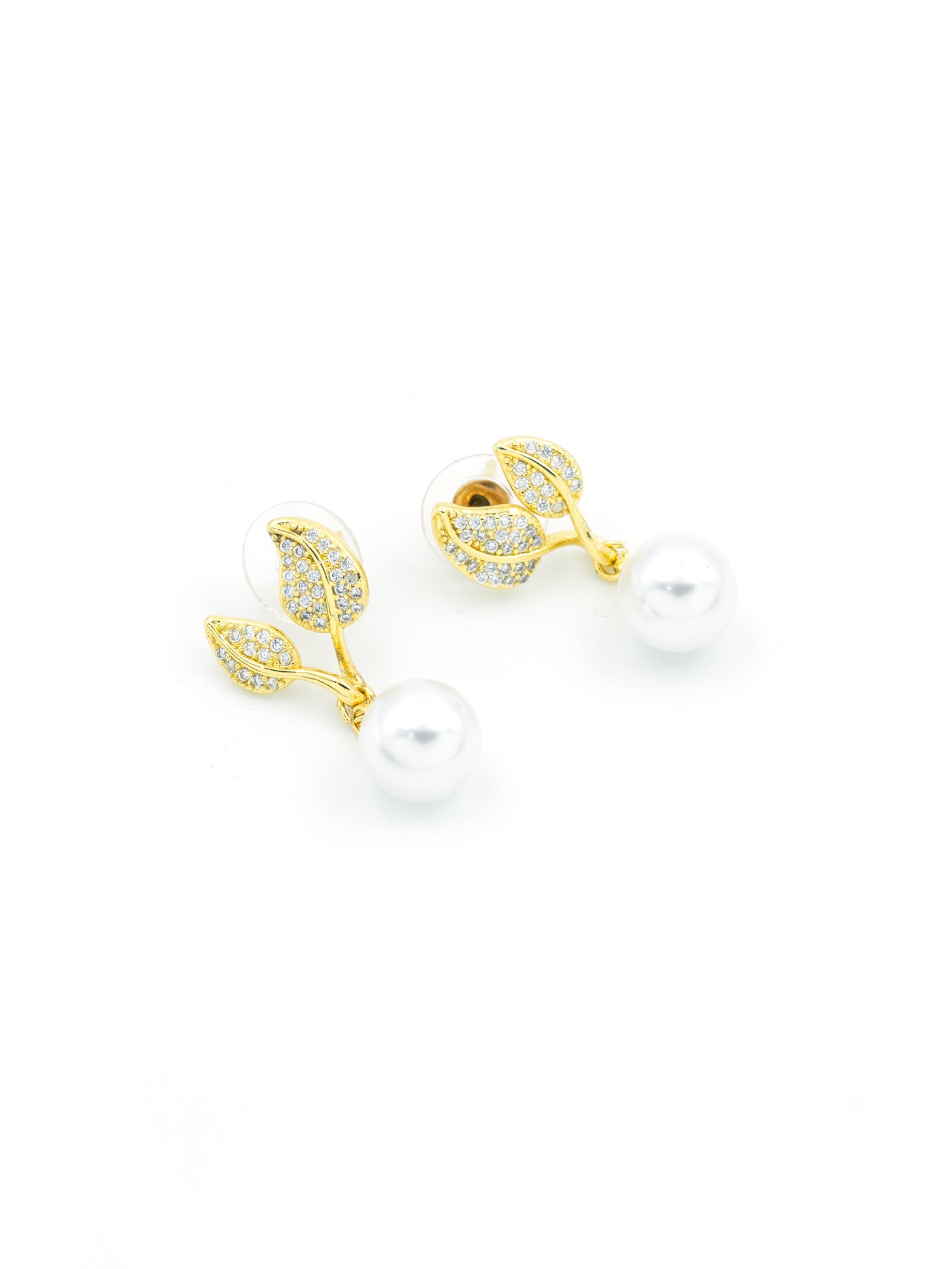 Artklim Gold plated Leaf Sparkle Pearl drop Earrings