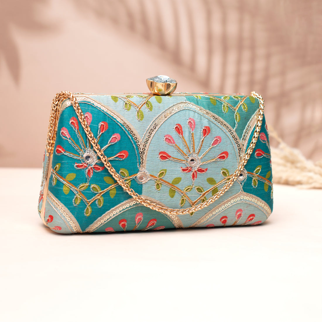 Artklim Teal & Aqua Floral Clutch