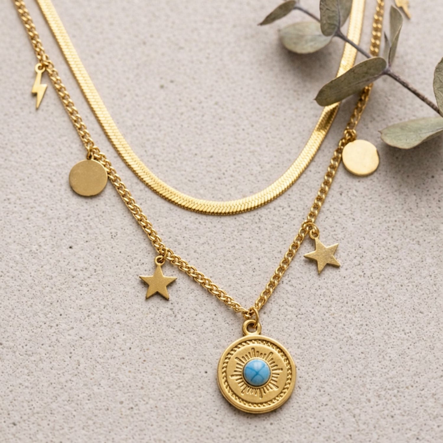 Artklim Layered Gold Charms Anti-Tarnish Necklace