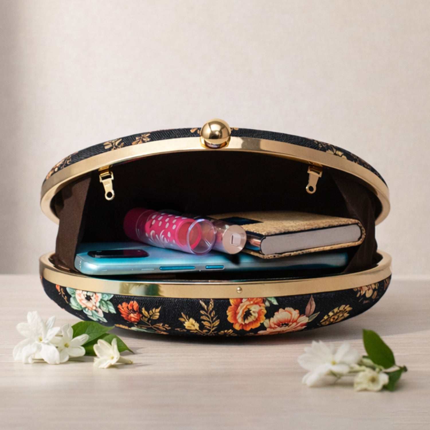 Artklim Elegant Floral Embroidered Printed Clutch