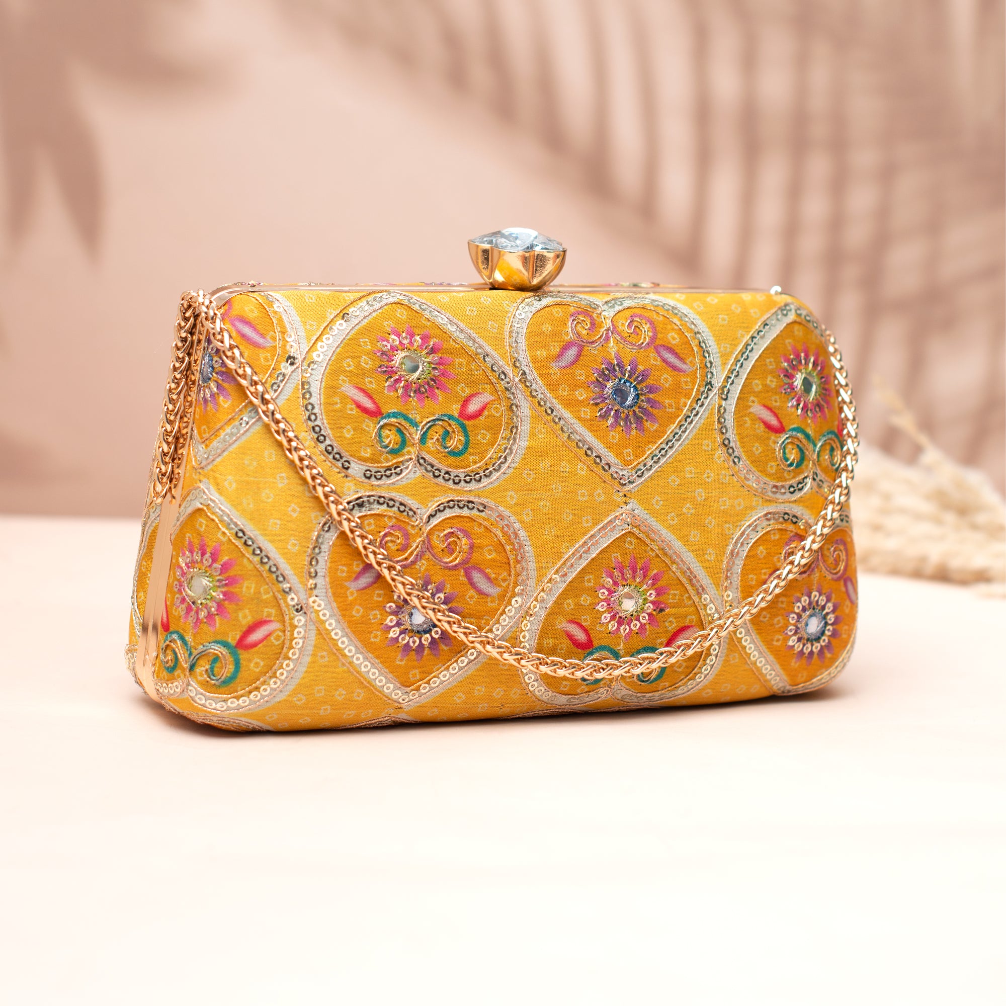 Artklim Mustard Yellow Circular Motif Clutch