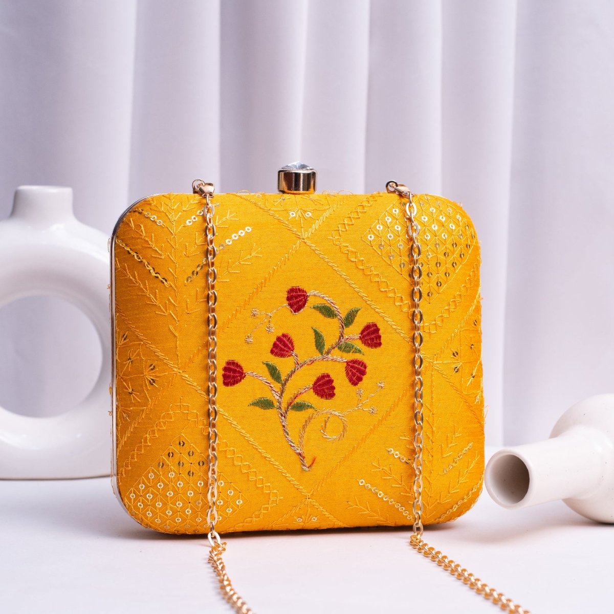 Artklim Yellow Based Sequins Embroidery Clutch