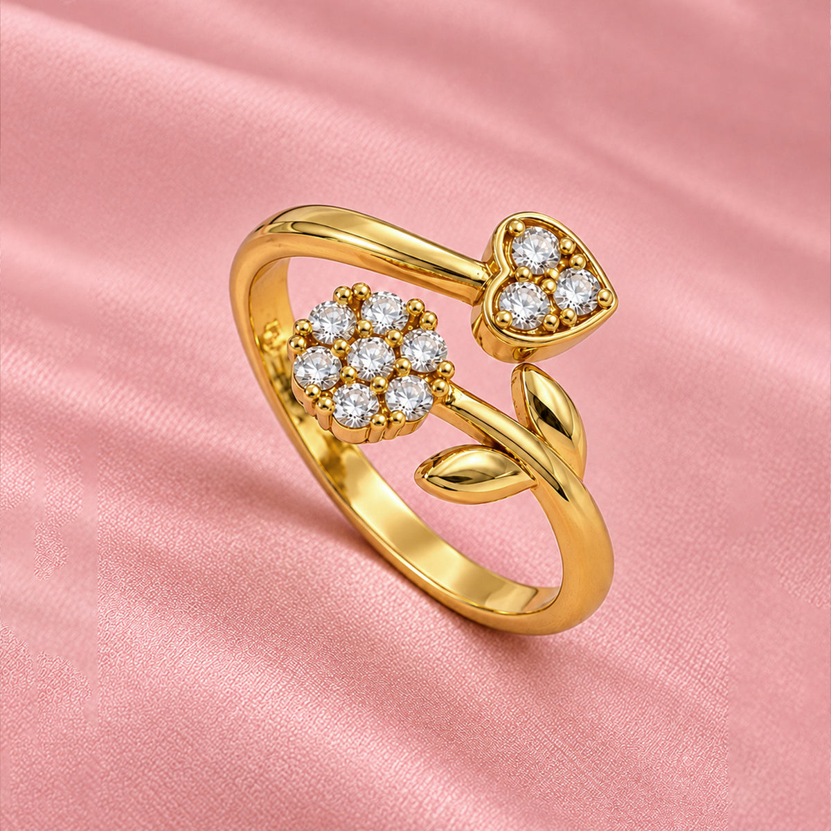 Artklim Elegant Floral Crystal Gold-Tone Anti-Tarnish Ring