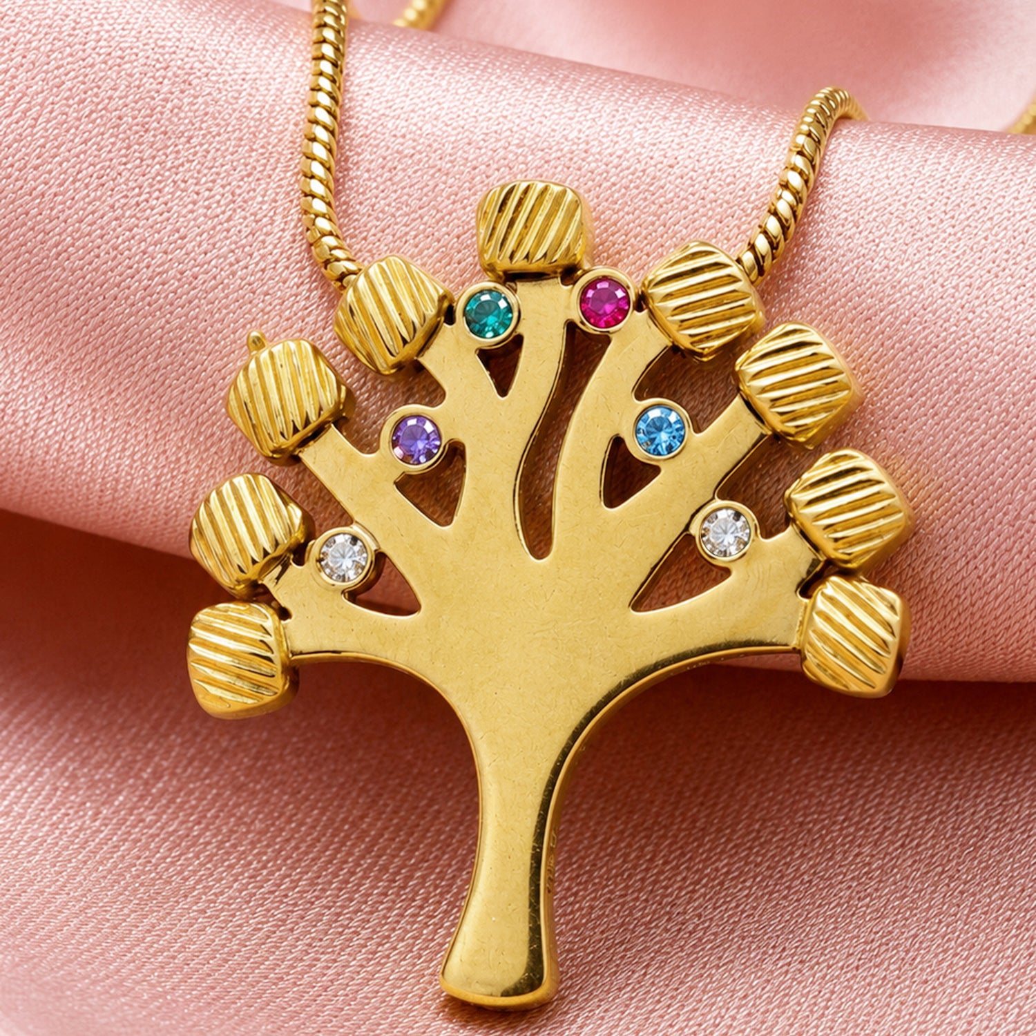 Artklim Crystal Tree of Life Gold Chain Anti-Tarnish Necklace
