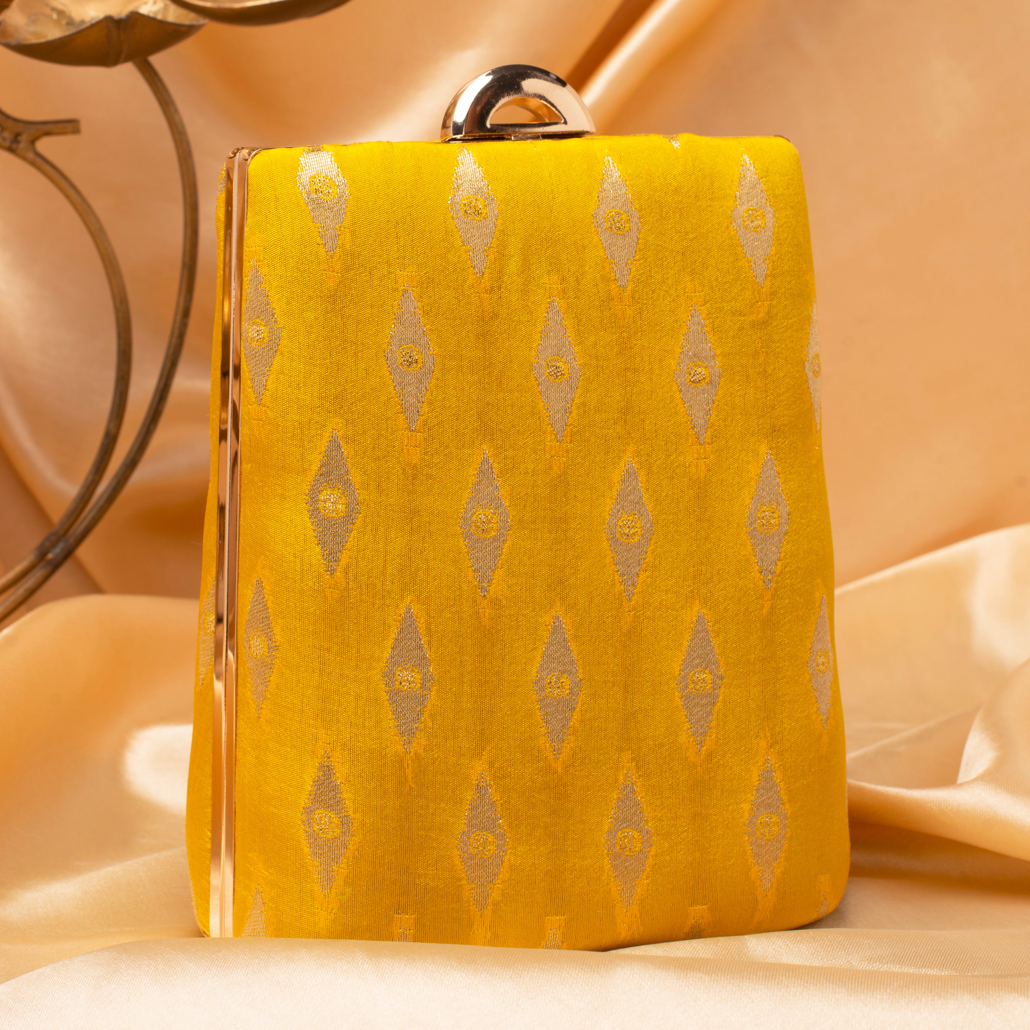 Artklim Yellow Based Brocade Fabric Ethnic Clutch
