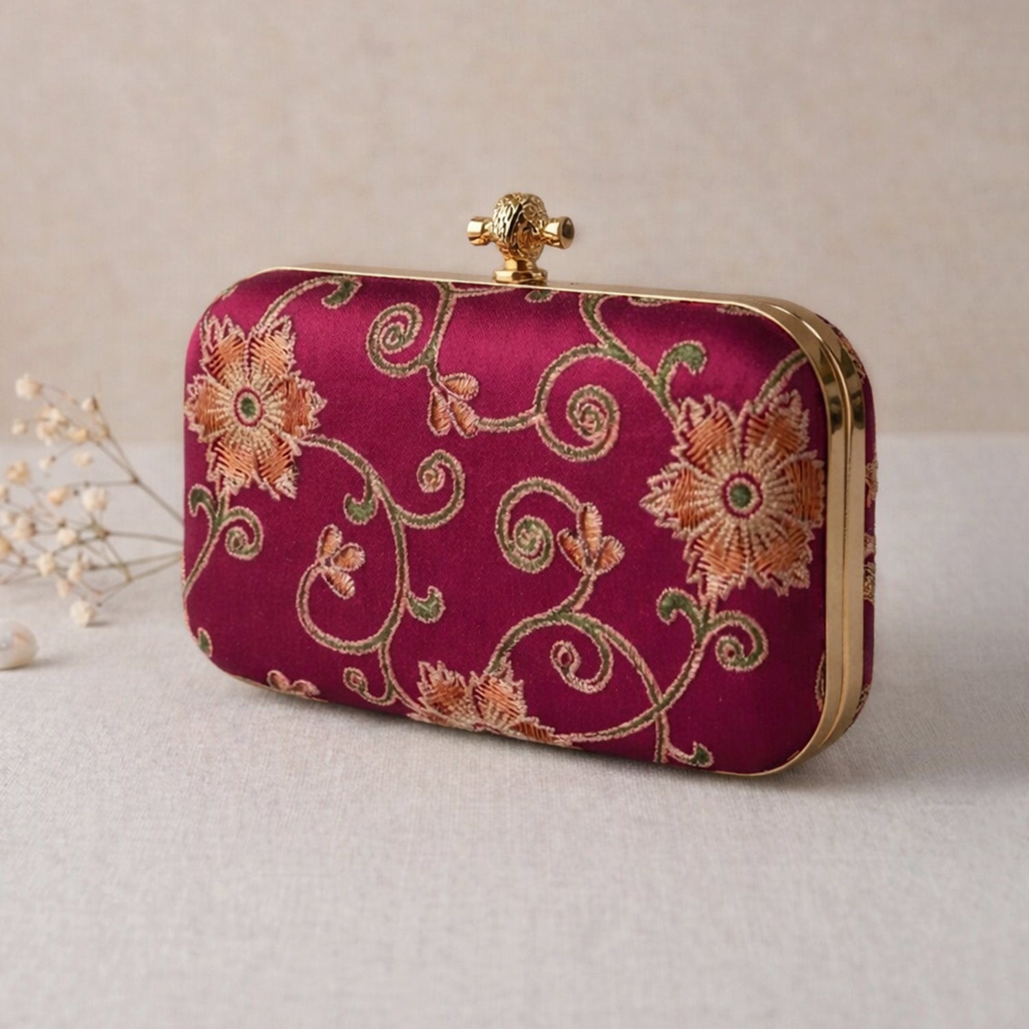 Artklim Rani Pink Floral Embroidered Clutch