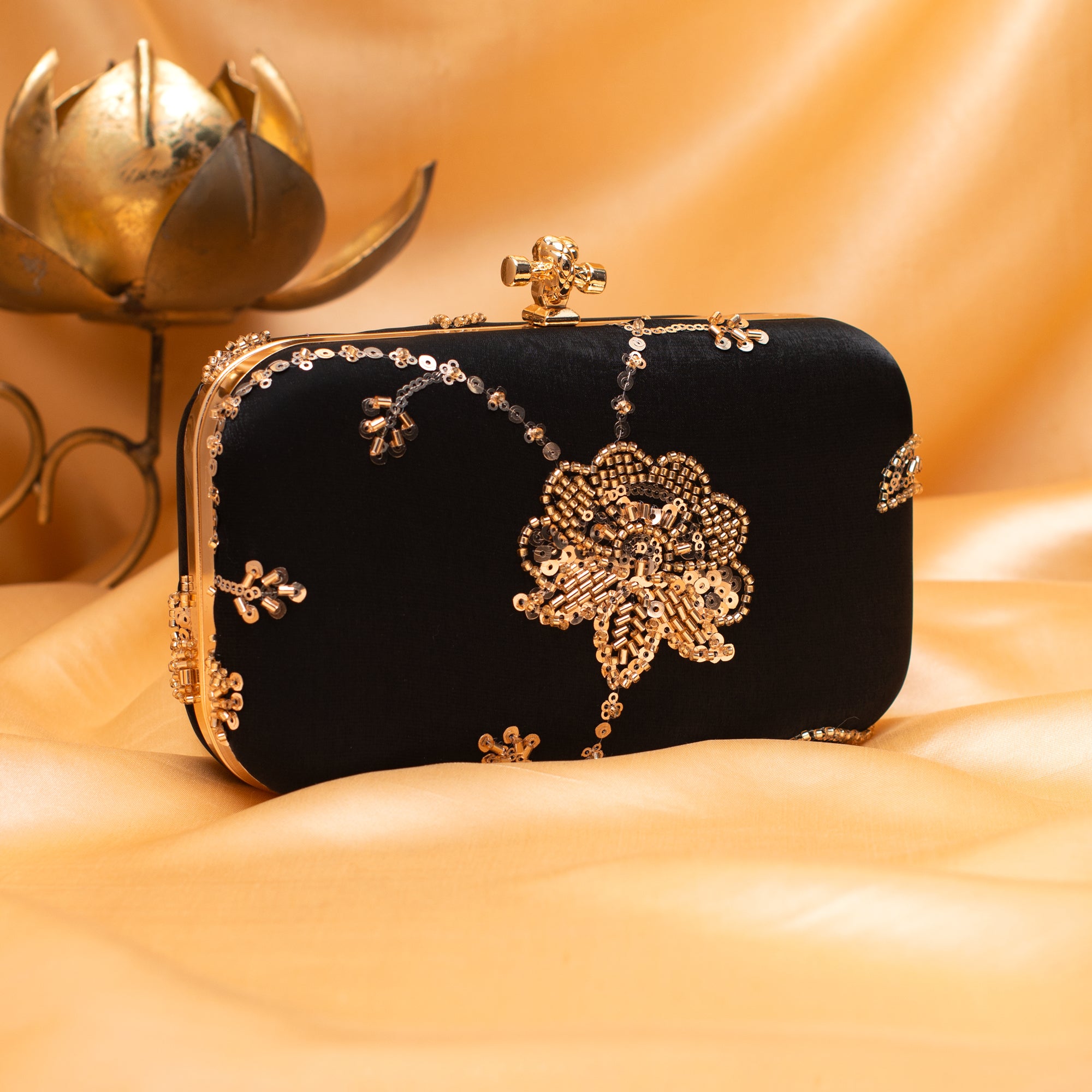 Artklim Royal Black Gold Blossom Clutch