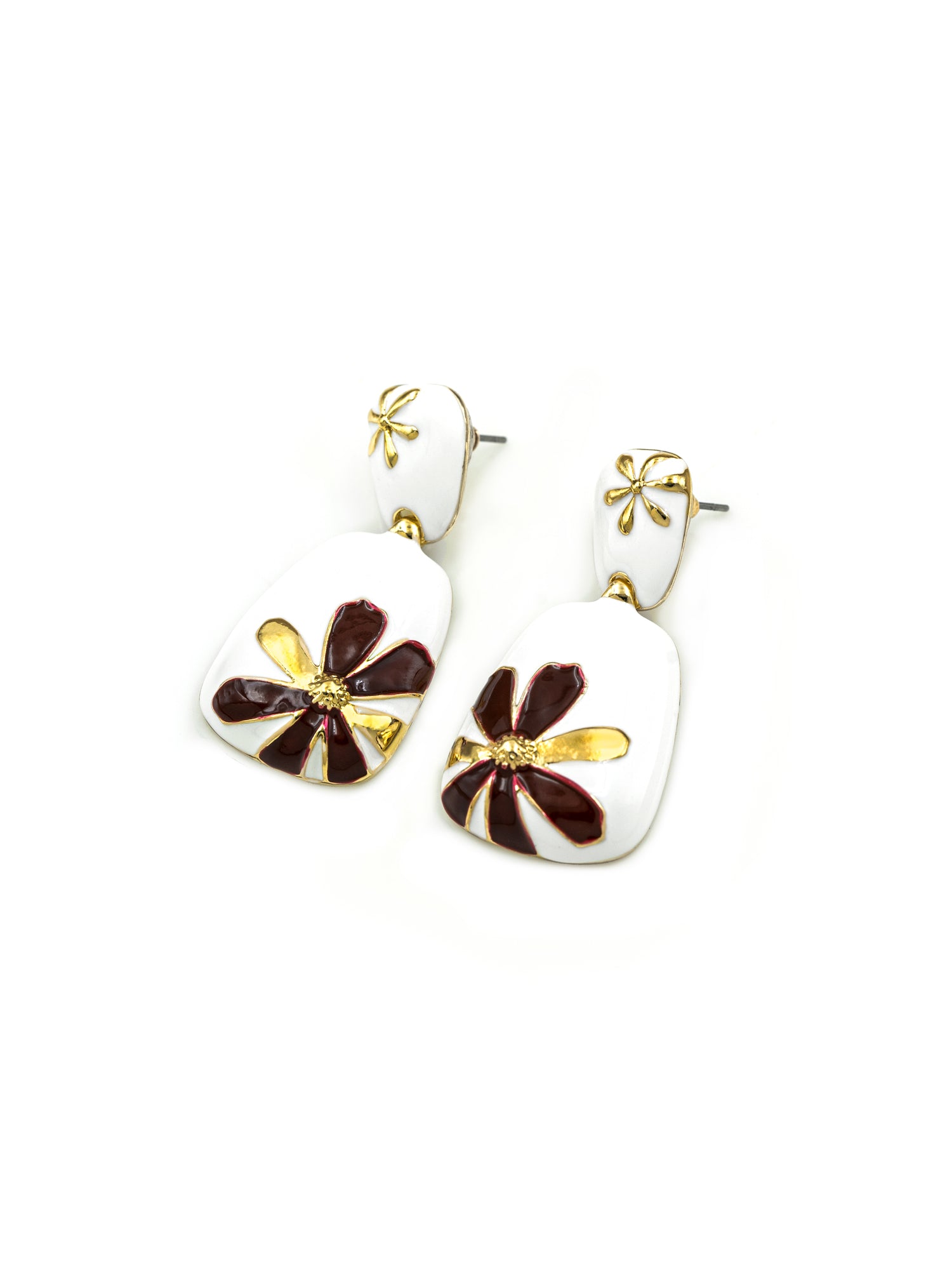 Artklim Red & White Floral Drop Anti Tarnish Earrings