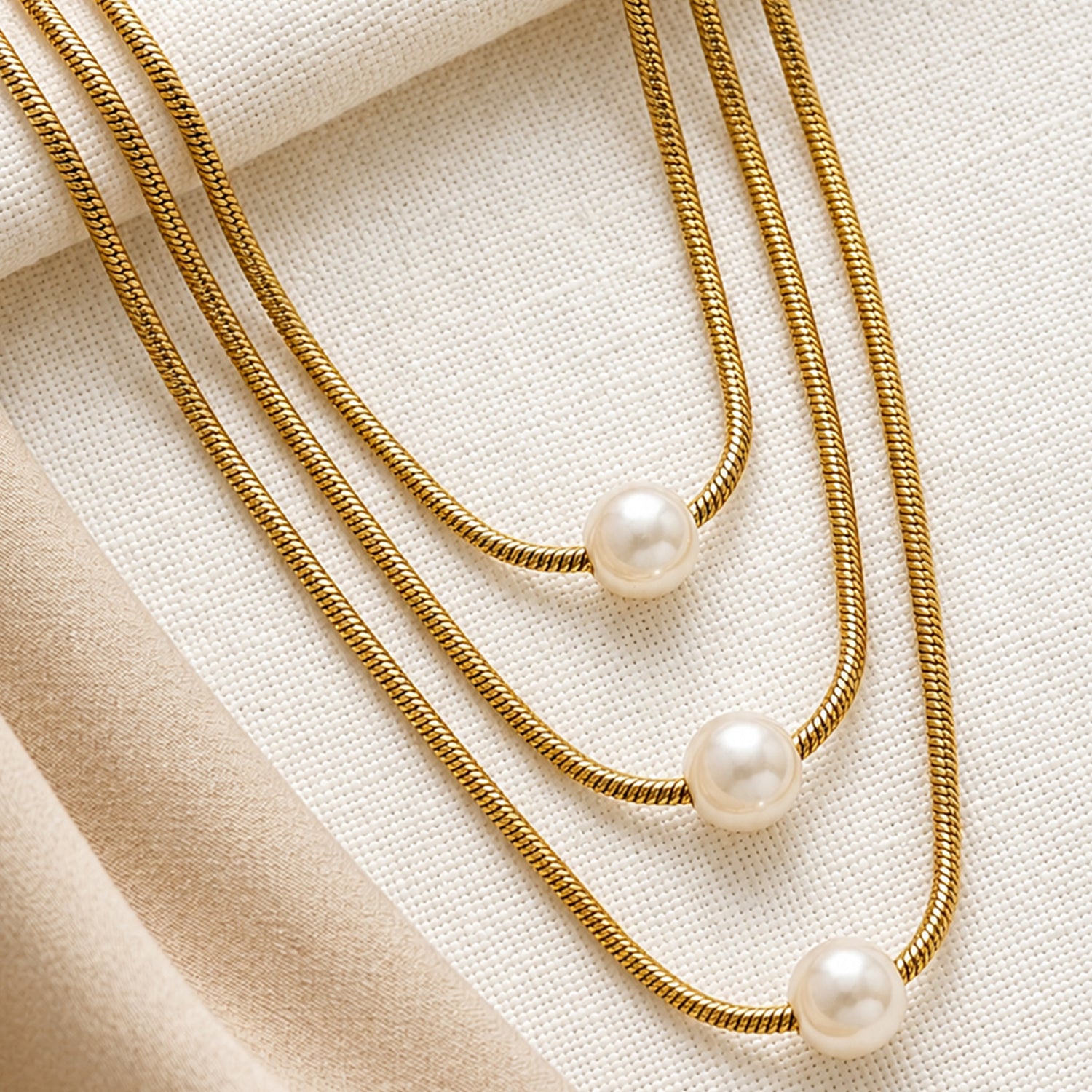 Artklim Triple Pearl Snake Chain Gold Anti-Tarnish Pendant Necklace