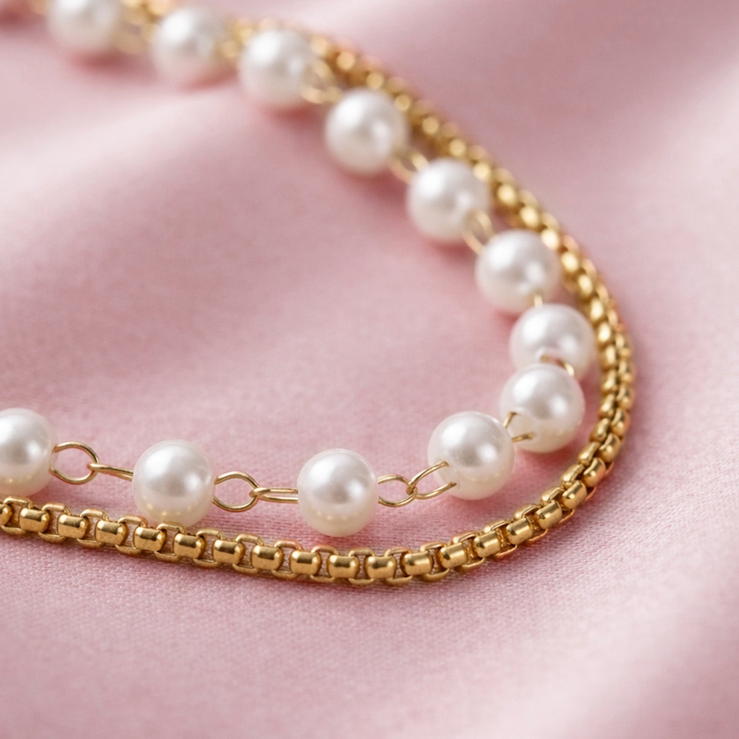 Artklim Elegant Gold Double-Layer Pearl Anti-Tarnish Anklet