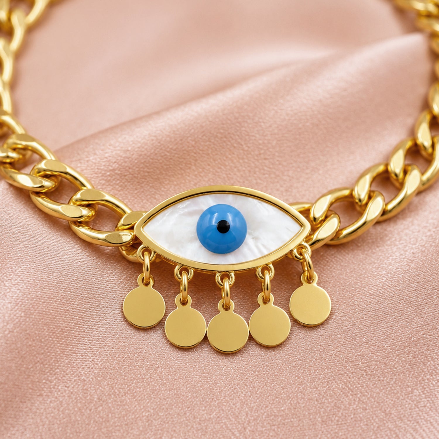 Artklim Evil Eye Charm Gold Chain Bracelet Anti-Tarnish Bracelet