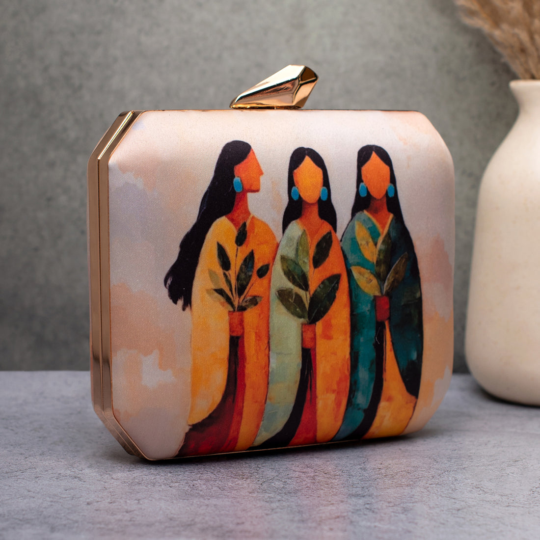 Artklim Three Women Abstract Printed Clutch