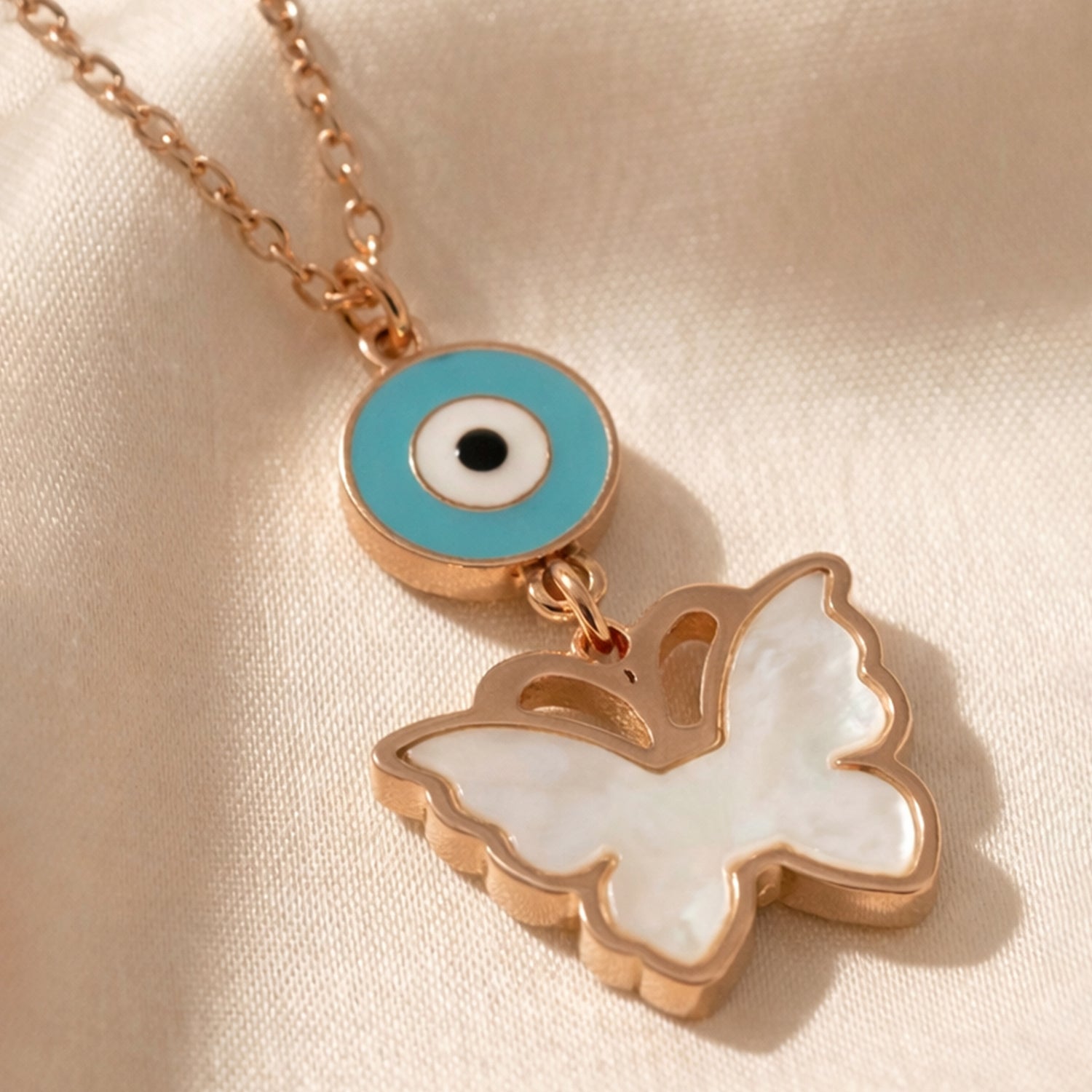Artklim Gold-Plated Protective Evil Eye with Butterfly Drop Pendant Necklace