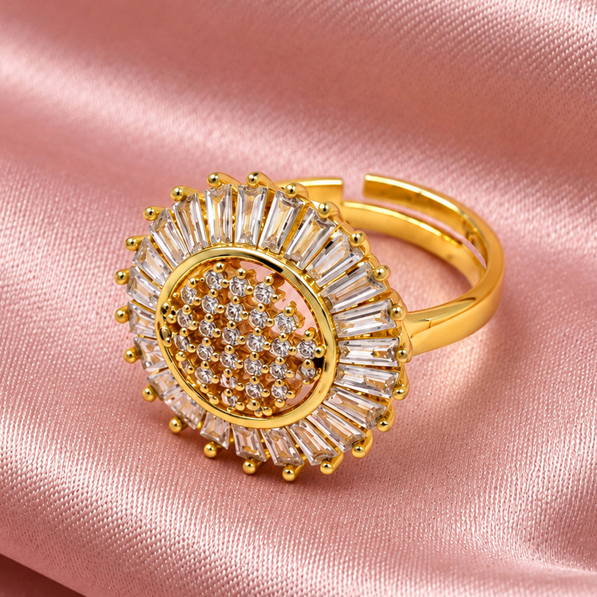 Artklim Elegant Halo Crystal Gold-Tone Anti-Tarnish Ring