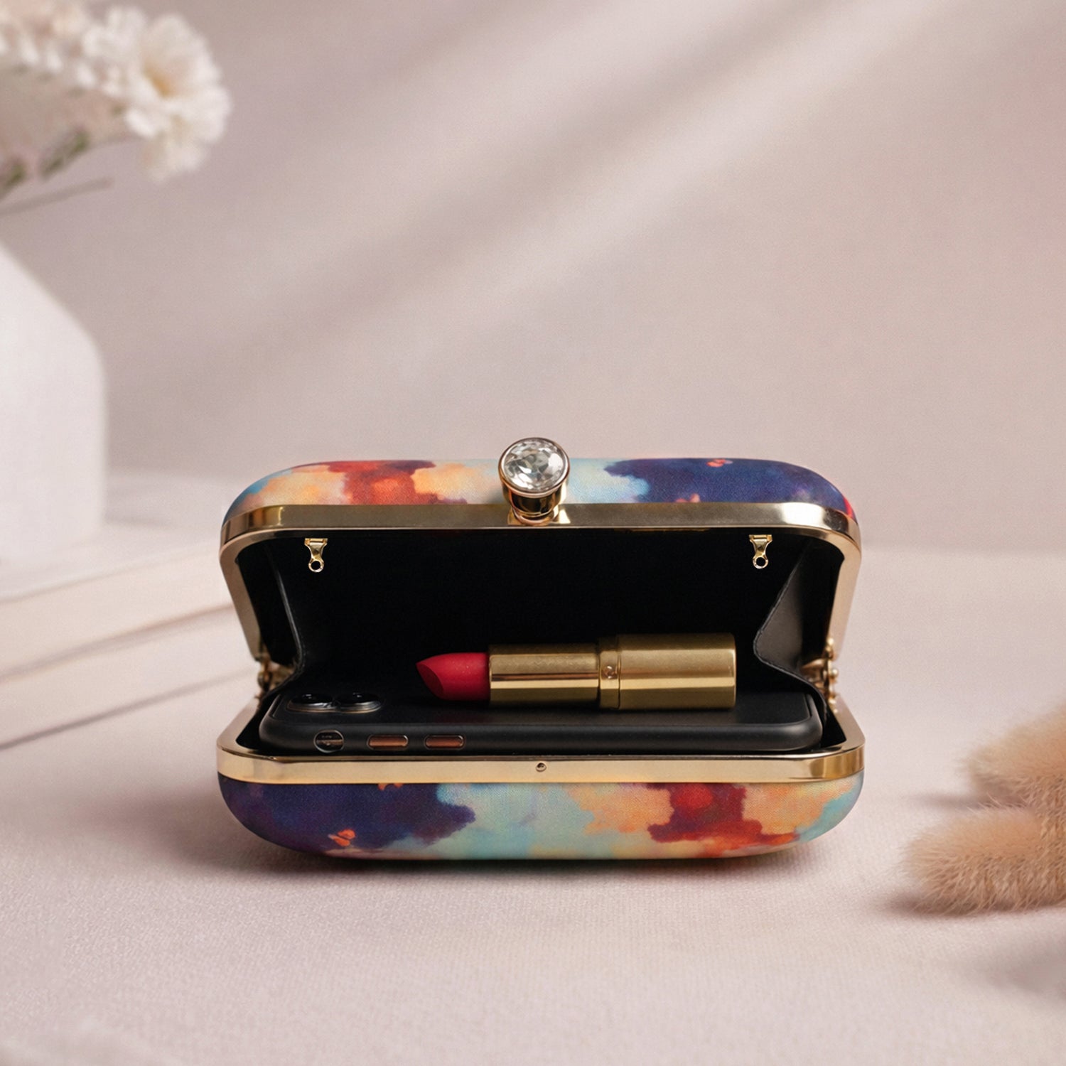 Multicoloured Butterfly Printed Clutch