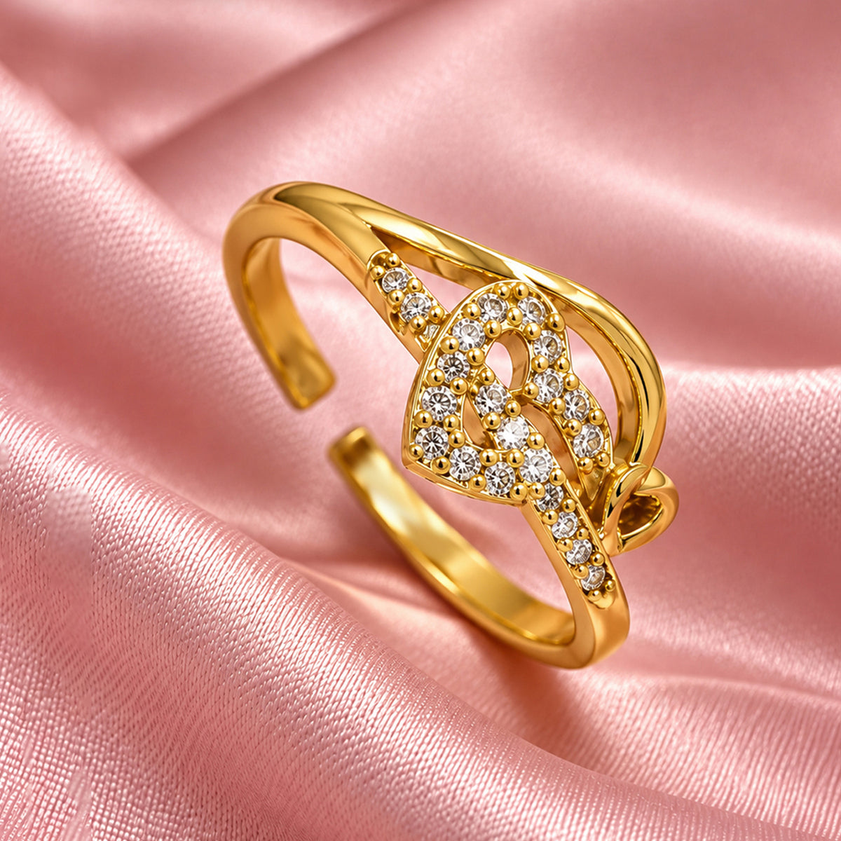 Artklim Luxe Heart Cluster Gold-Tone Anti-Tarnish Ring
