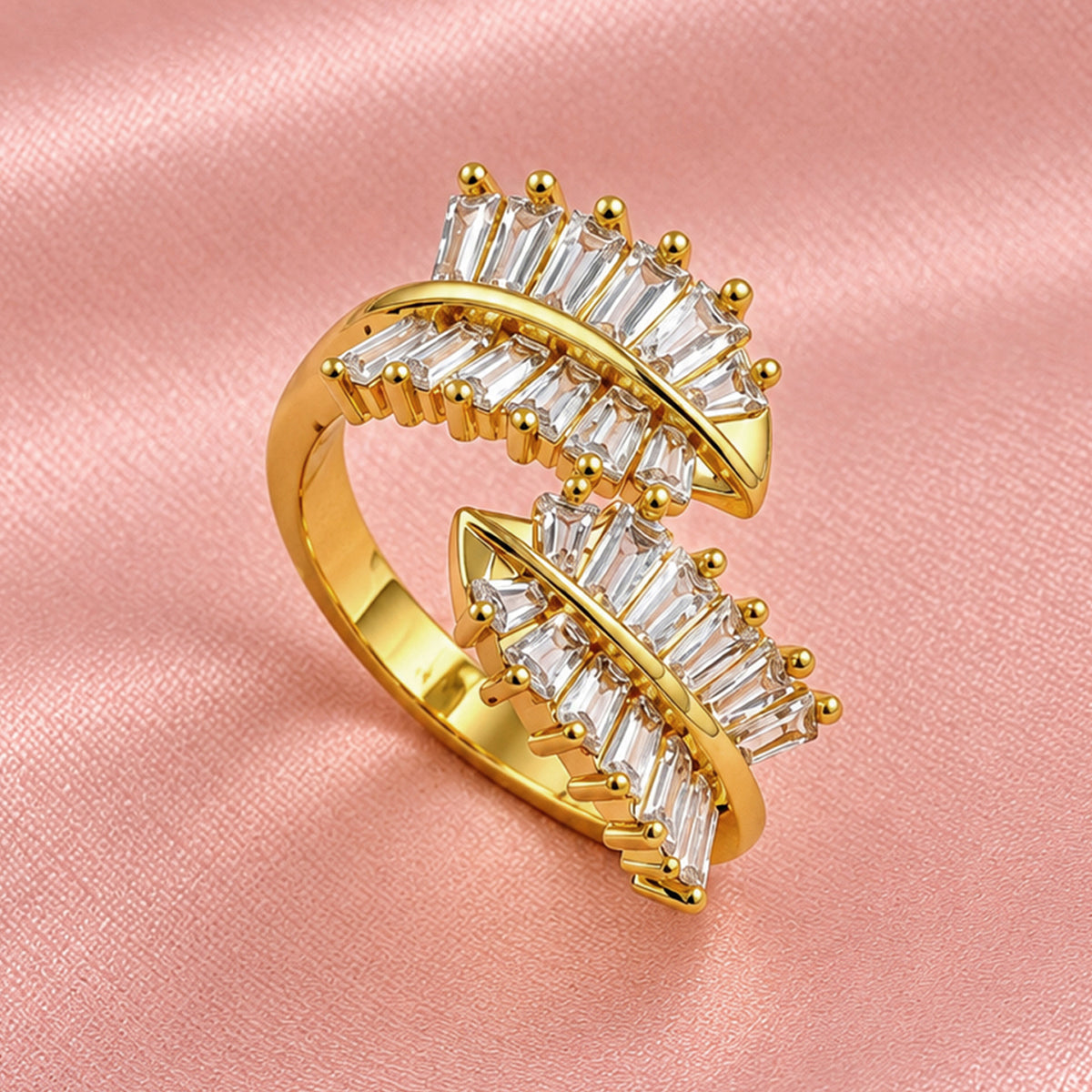 Artklim Elegant Spiral CZ Crystal Gold-Tone Statement Anti-Tarnish Ring