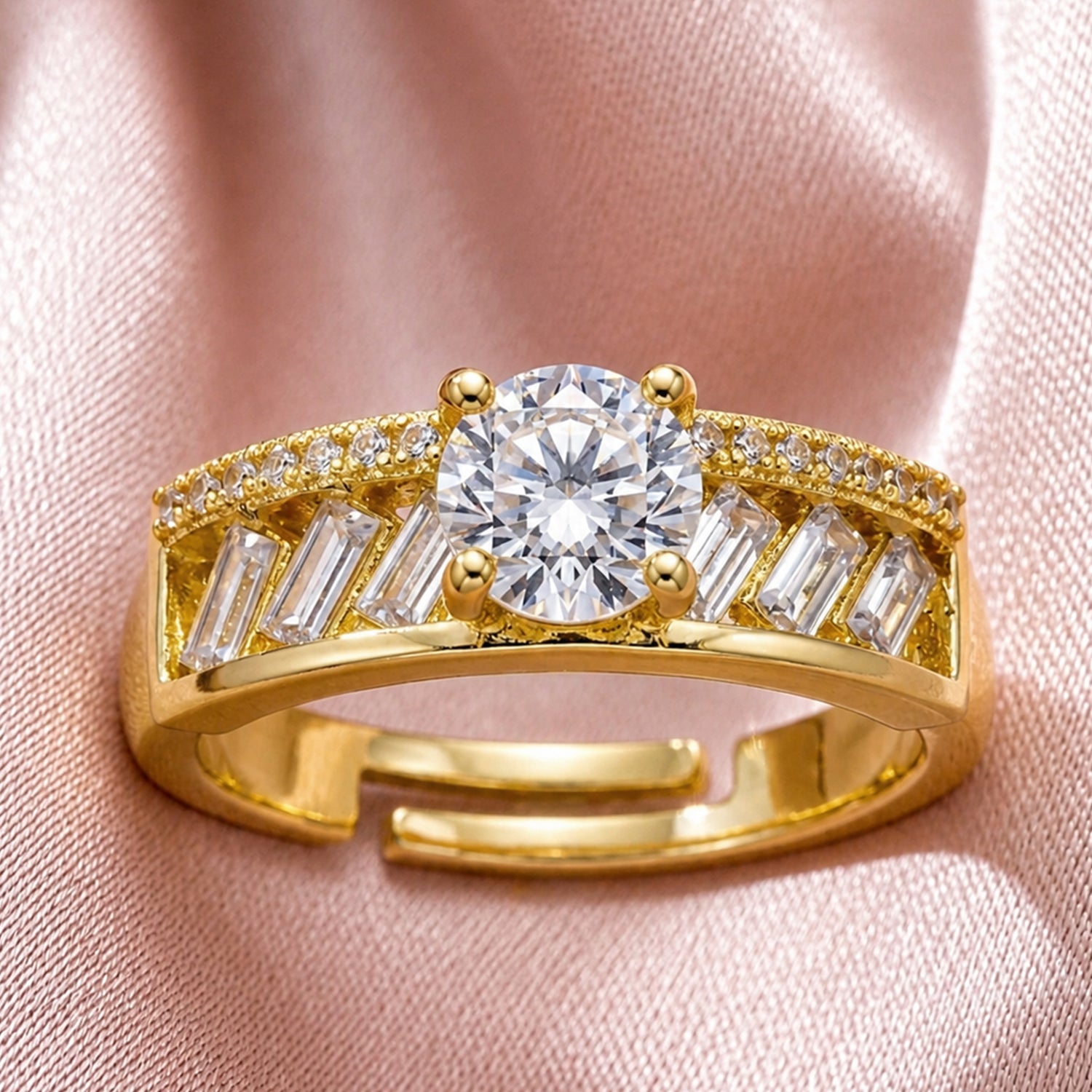 Artklim Premium Solitaire Baguette Accent Anti-Tarnish Ring