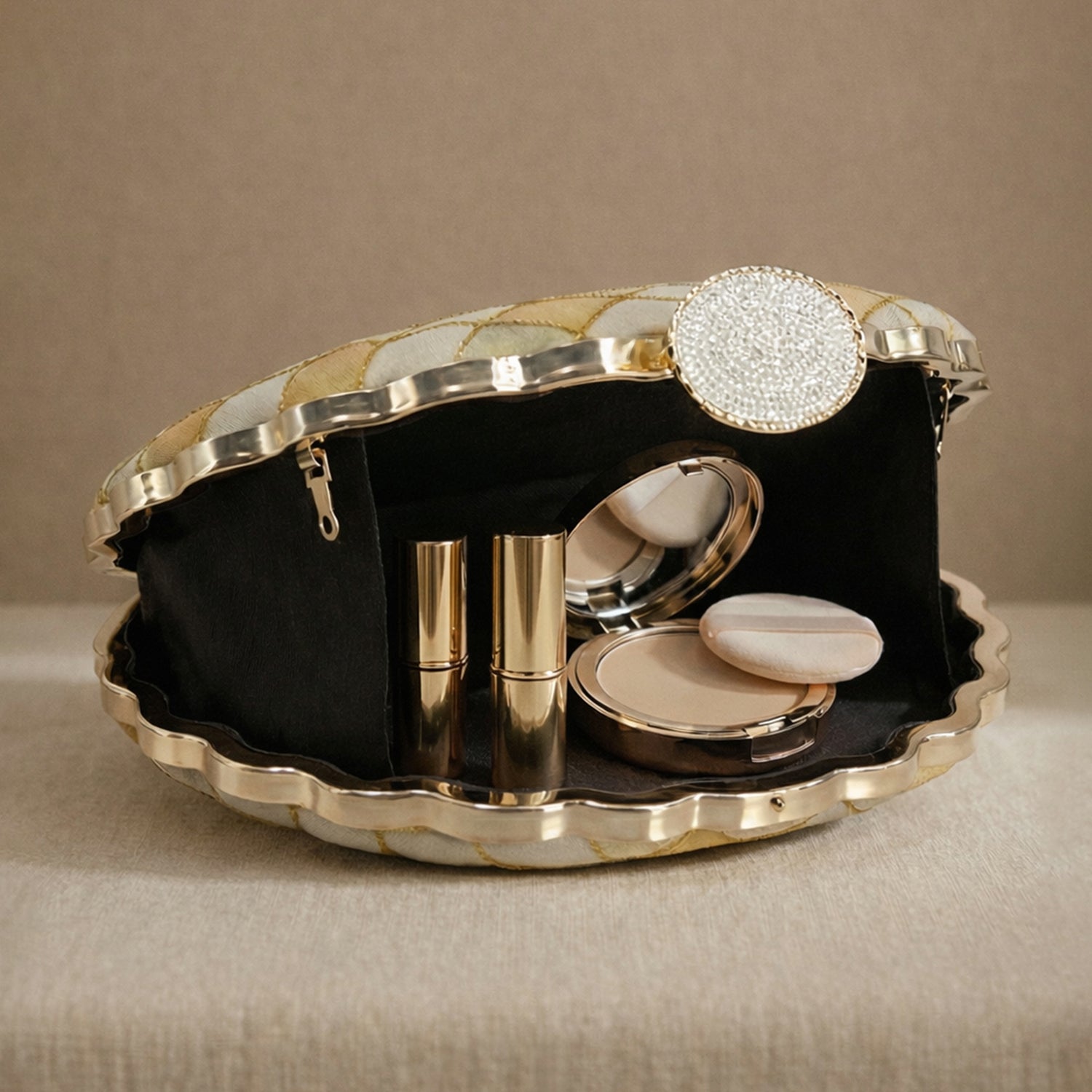 Artklim Elegant Beige Embroidered Clutch