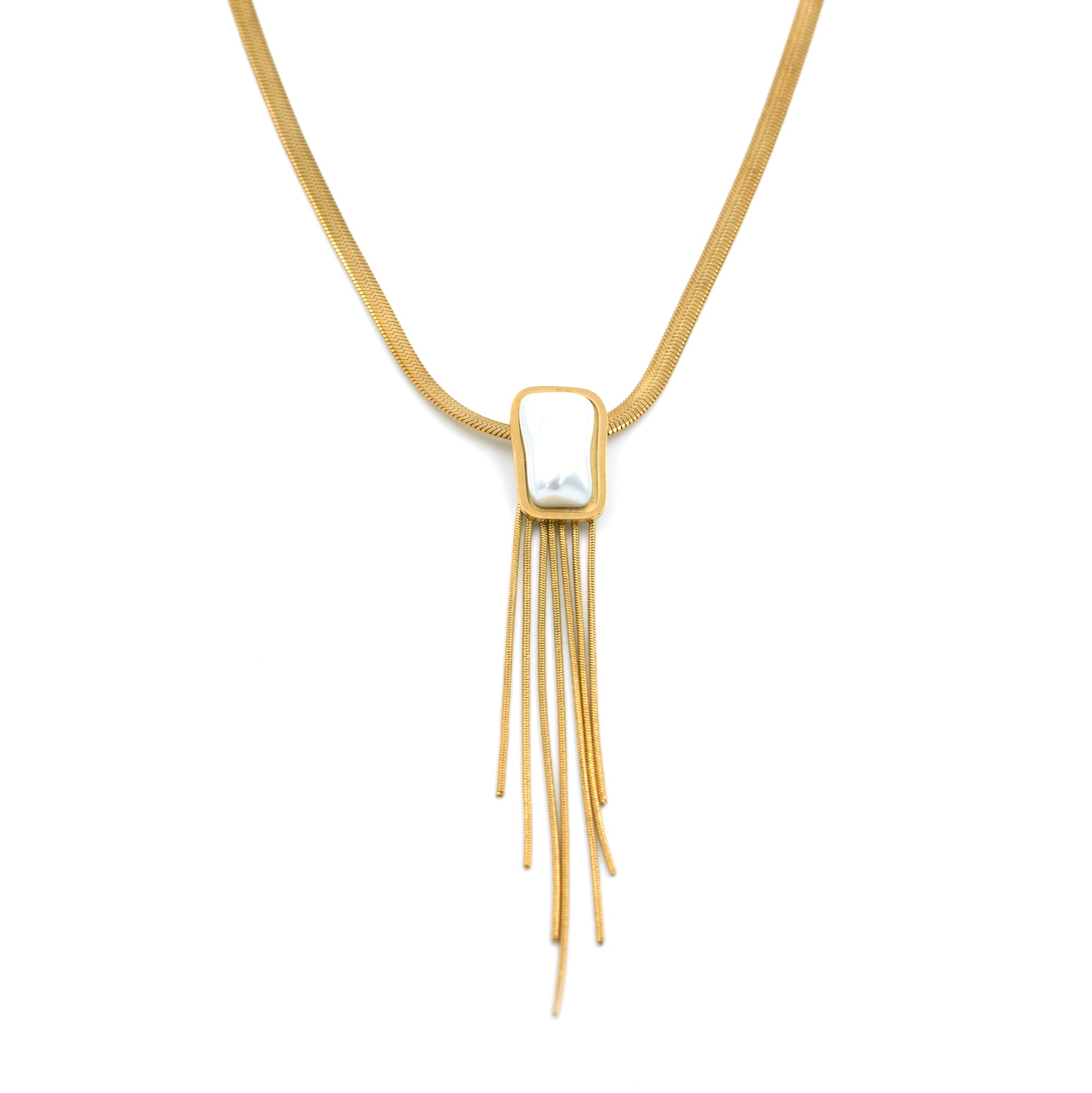 Artklim Lustrous Pearl Bar Pendant with Golden Fringe