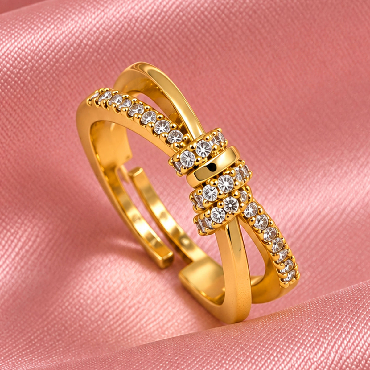Artklim Elegant Crystal Bow Gold-Tone Statement Anti-Tarnish Ring