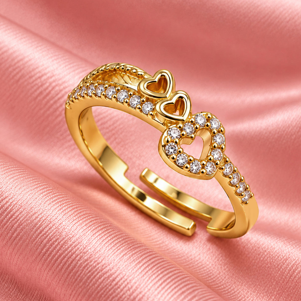 Artklim Charming Triple Heart Gold-Tone Anti-Tarnish Ring