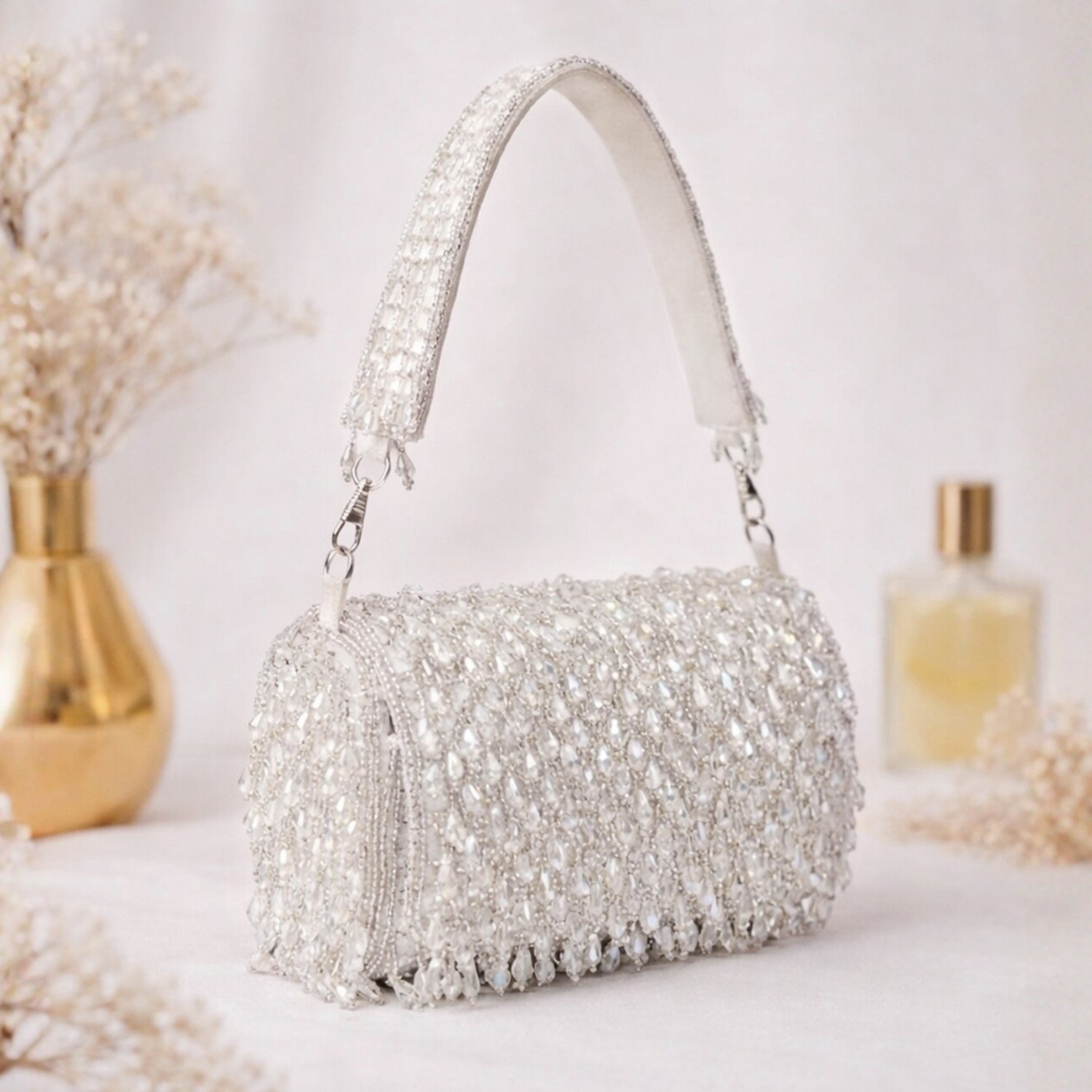 Artklim Crystal Pearl Fringe Clutch